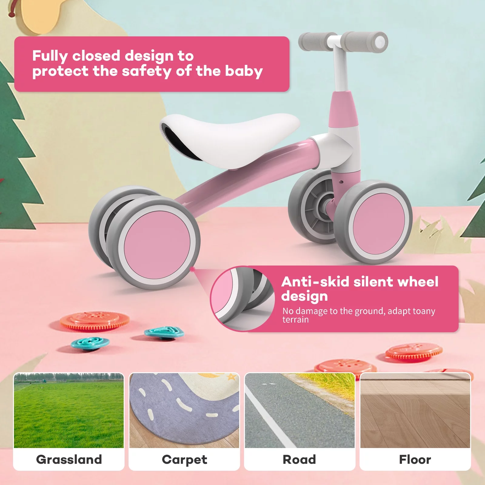 Sejoy Baby Balance Bike Children Walker for 1-3 Years Old Boys Girls 12-36 Months Kids Toddler First Bike 4 Wheels Riding Toys,First Birthday Gifts - Cheap Fitting