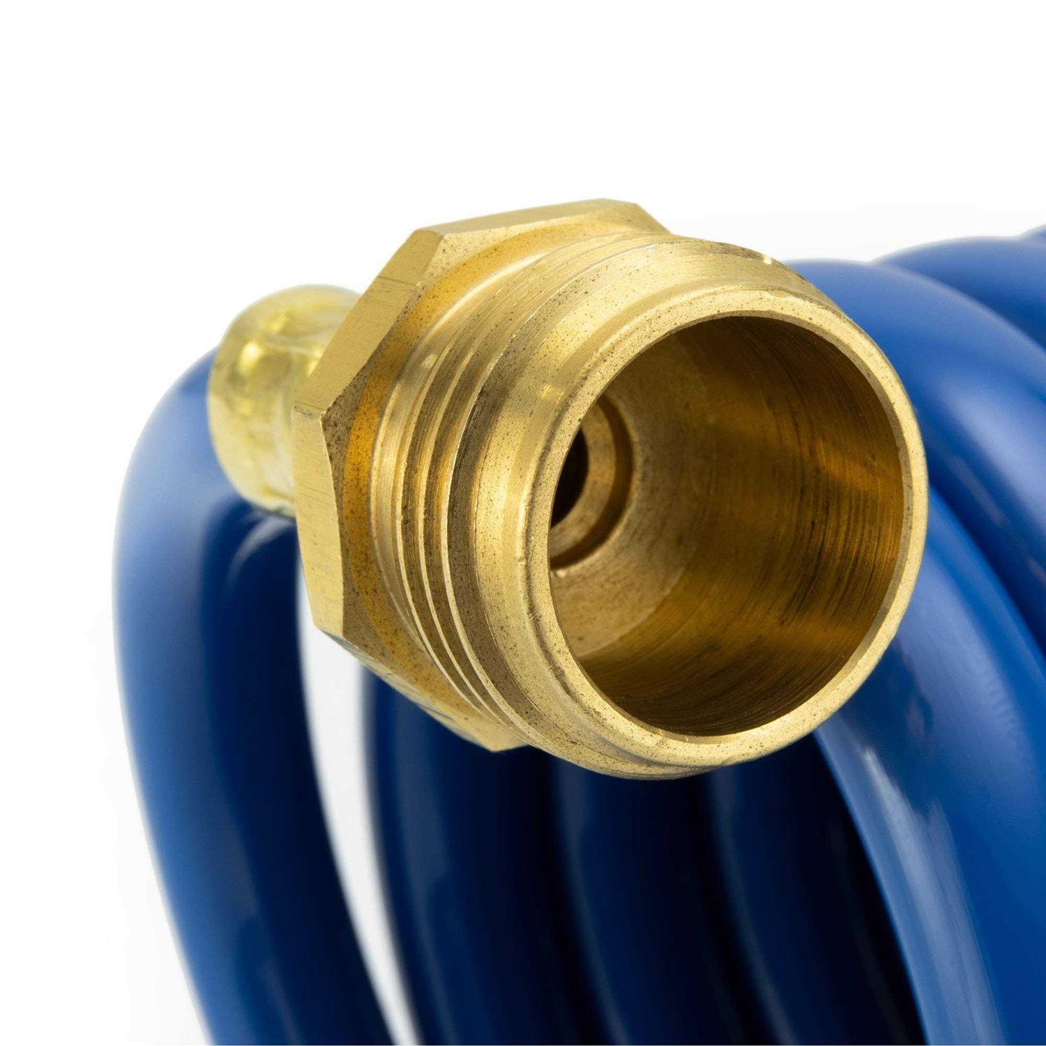 RecPro RV Exterior Shower Hose 15′ Coiled Blue Water Hose - Cheap Fitting