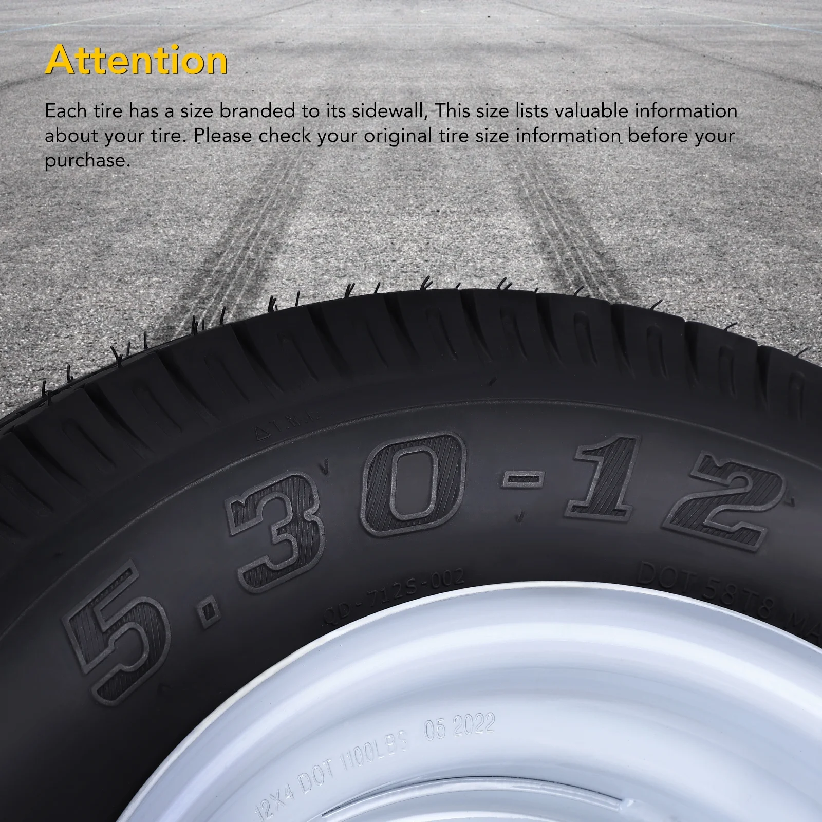 Tookss 2 Packs 5.30-12 5.30x12 530-12 5.30-12 Trailer Tires with 12 inch Rims, 5 Lug on 4.5'', LoadC, 6PR - Cheap Fitting
