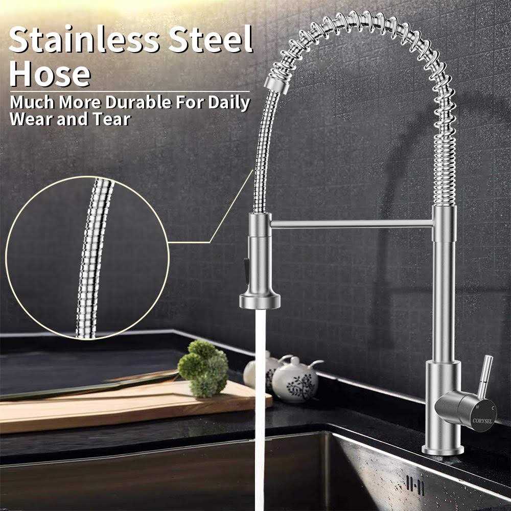 Kitchen Faucets with Pull Down Sprayer Brushed Nickel Commercial Spring Kitchen Sink Faucet High Arc - Cheap Fitting