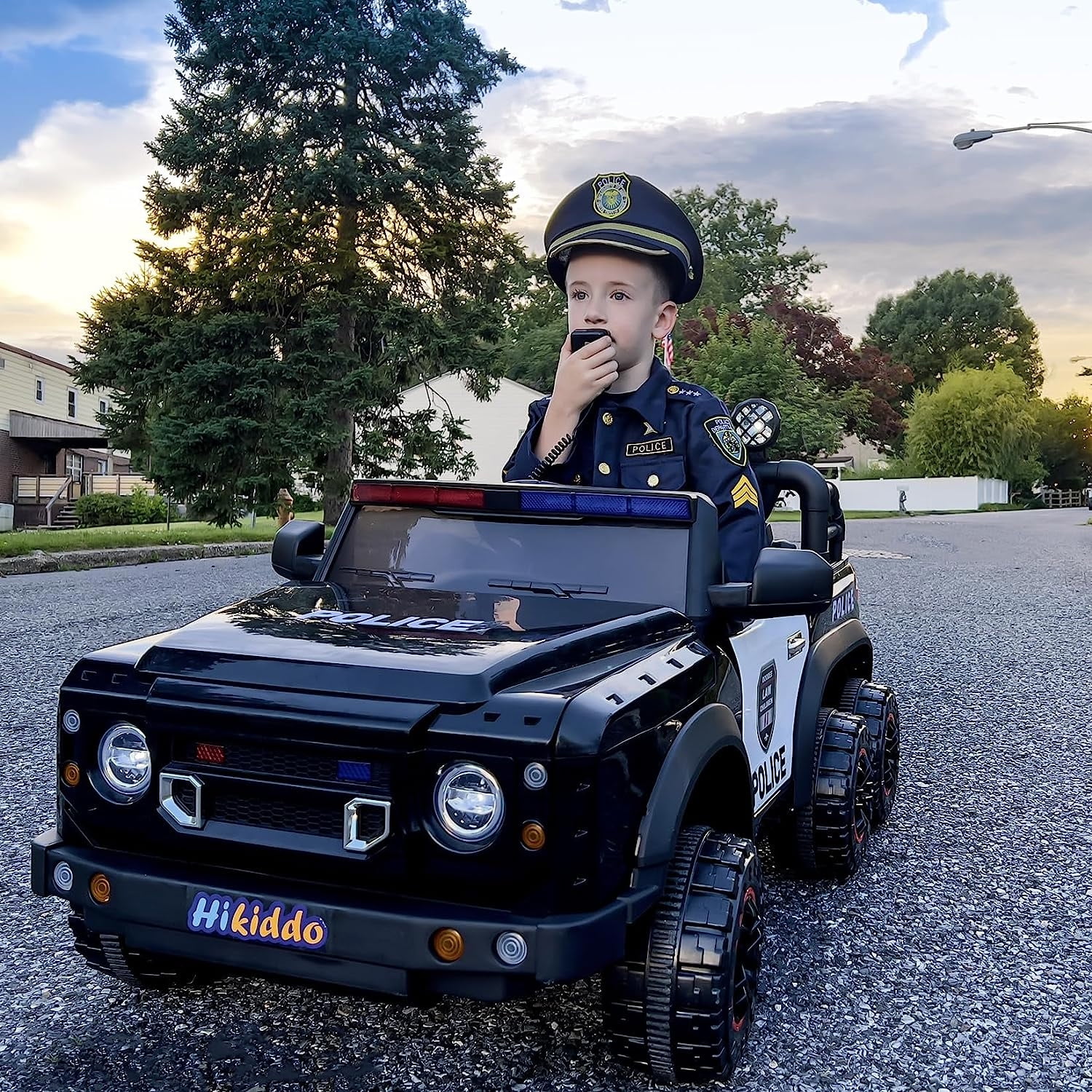 Hikiddo 24V Kids Electric Police Car, 4WD 2 Seater Powered Ride on Toy Truck with Remote, Megaphone - Cheap Fitting