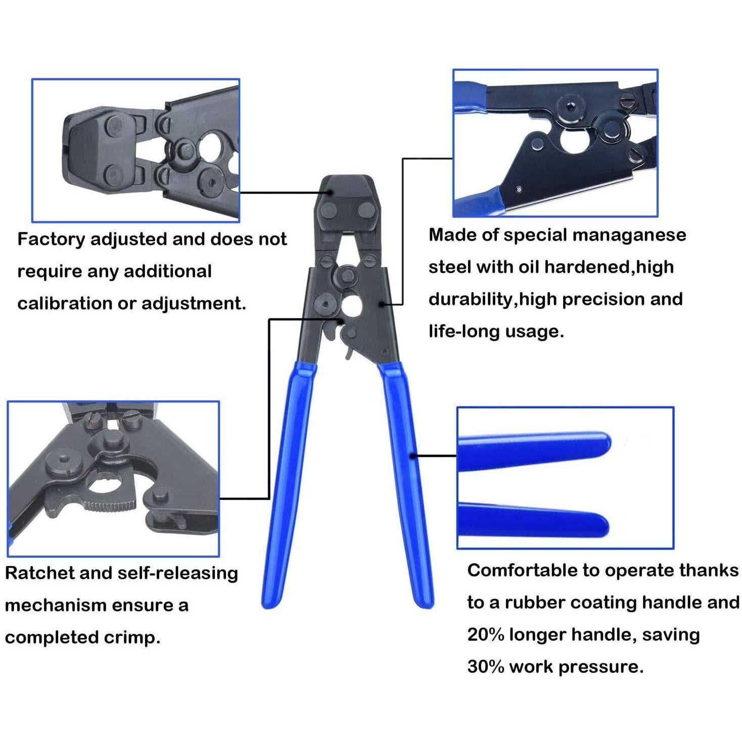 Jwgjw Pex Cinch Clamp Fastening Tool with a cutting Tool for 3/8 to 1-inch Stainless Steel Clamps with 1/2 22pcs and 3/4 10pcs Pex Clamps - Cheap Fitting