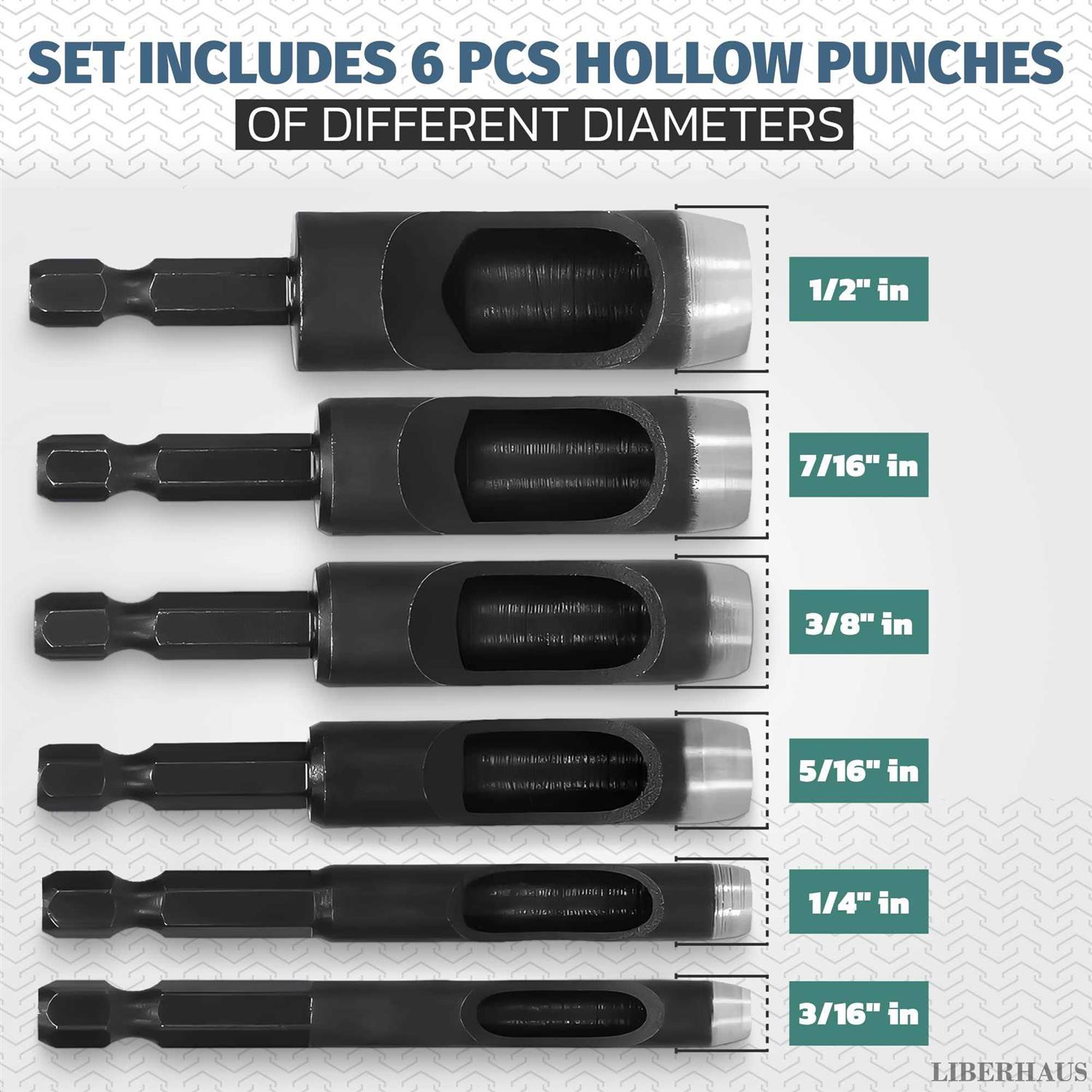 liberhaus 6 Piece Hollow Punch Set With Hex Shanks - Cheap Fitting