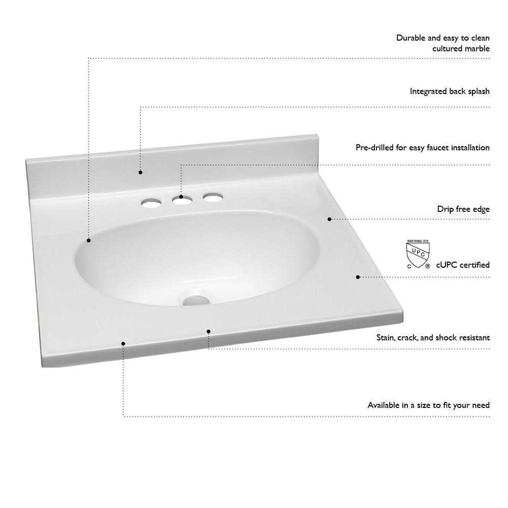 Design House Cultured Marble Vanity Top in Solid White,19-Inch x 17-Inch - Cheap Fitting