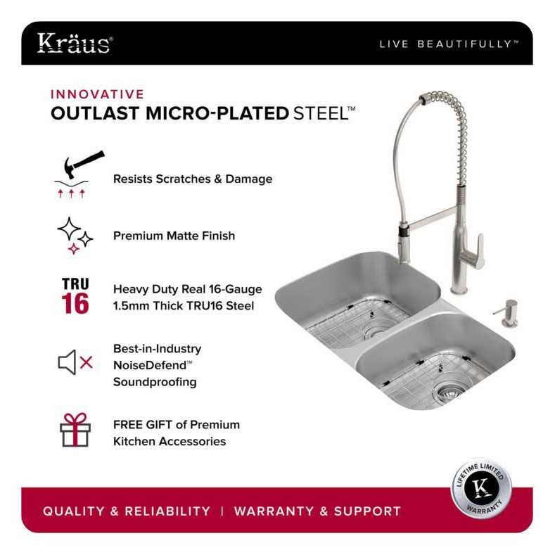 Kraus KBU24E Outlast MicroShield Scratch-Resist Stainless Steel Undermount 60/40 Double Bowl Sink - Cheap Fitting
