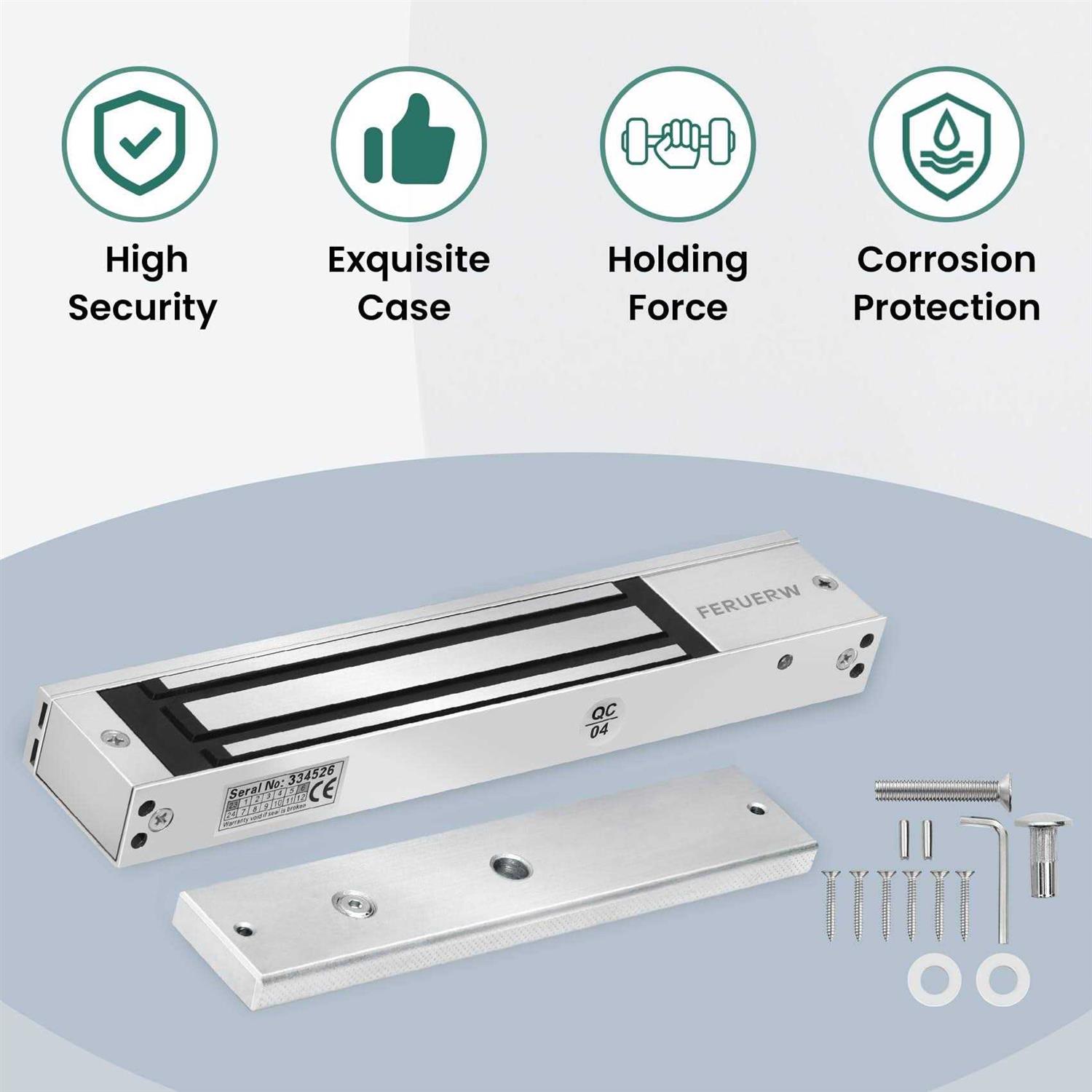 FERUERW 600LBs/280KG Electric Magnetic Lock,Electromagnetic Door Lock Holding Force for Access Control,OutSwinging Door Access Control System,Single - Cheap Fitting