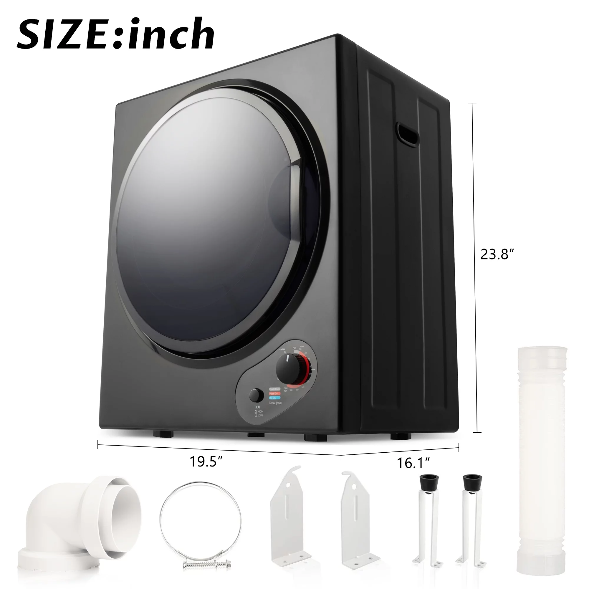 EUROCO 1.5Cu.ft Compact Laundry Dryer, Portable Clothes Dryer  with 5 Drying Modes,Easy Knob Control,Wall Mount Dryer for Apartments(19.5''Lx 16.1''Wx23.8''H) - Cheap Fitting