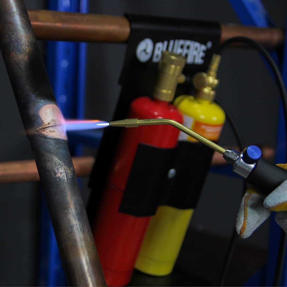 BLUEFIRE Oxypropane High Heat Welding Torch kit Free Accessory of Flint Lighter and Cylinder Holder Rack Duel Fuel by Oxygen and MAPP MAP PRO and - Cheap Fitting