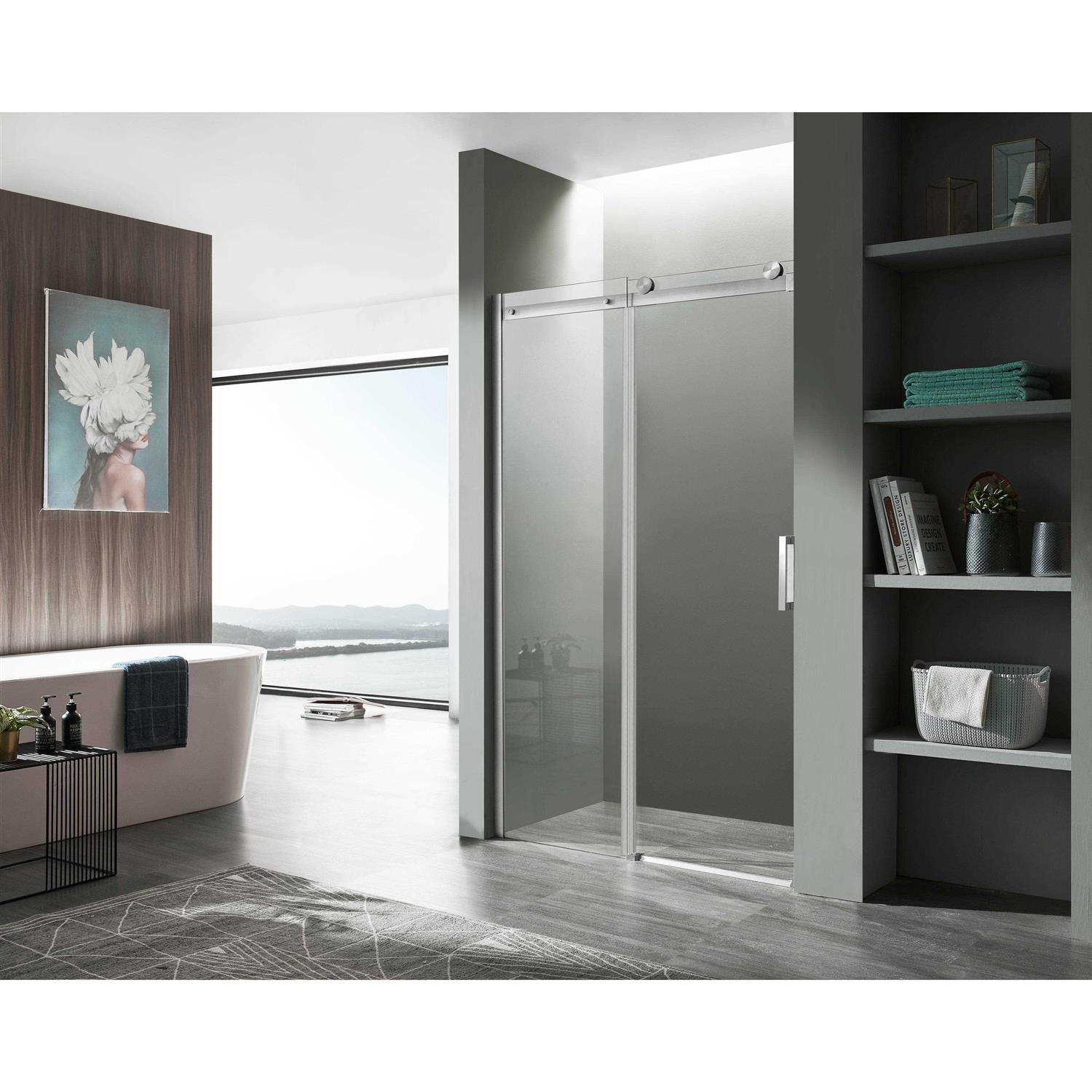 ANZZI Rhodes Series 48 in. x 76 in. Frameless Sliding Shower Door with Handle in Matte Black - Cheap Fitting