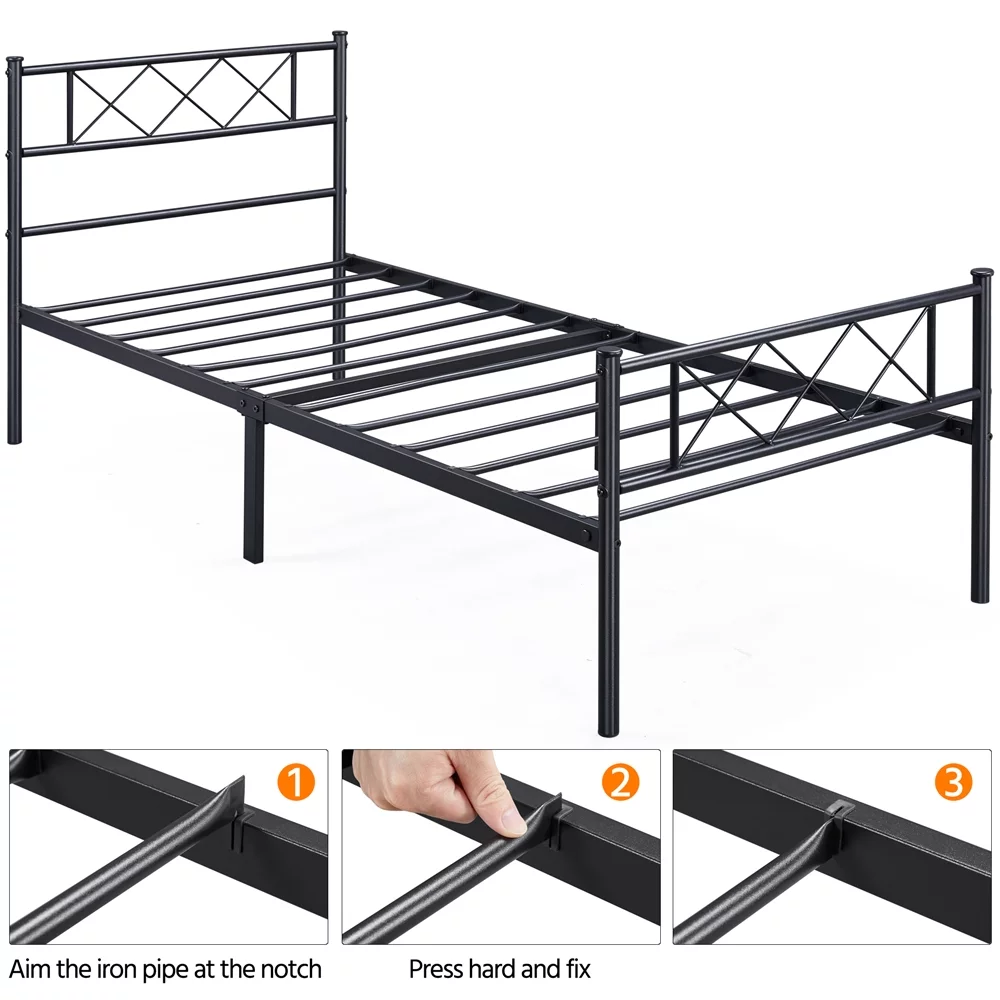 Topeakmart Metal Slatted Bed Frame with Headboard Footboard, Twin, Black - Cheap Fitting