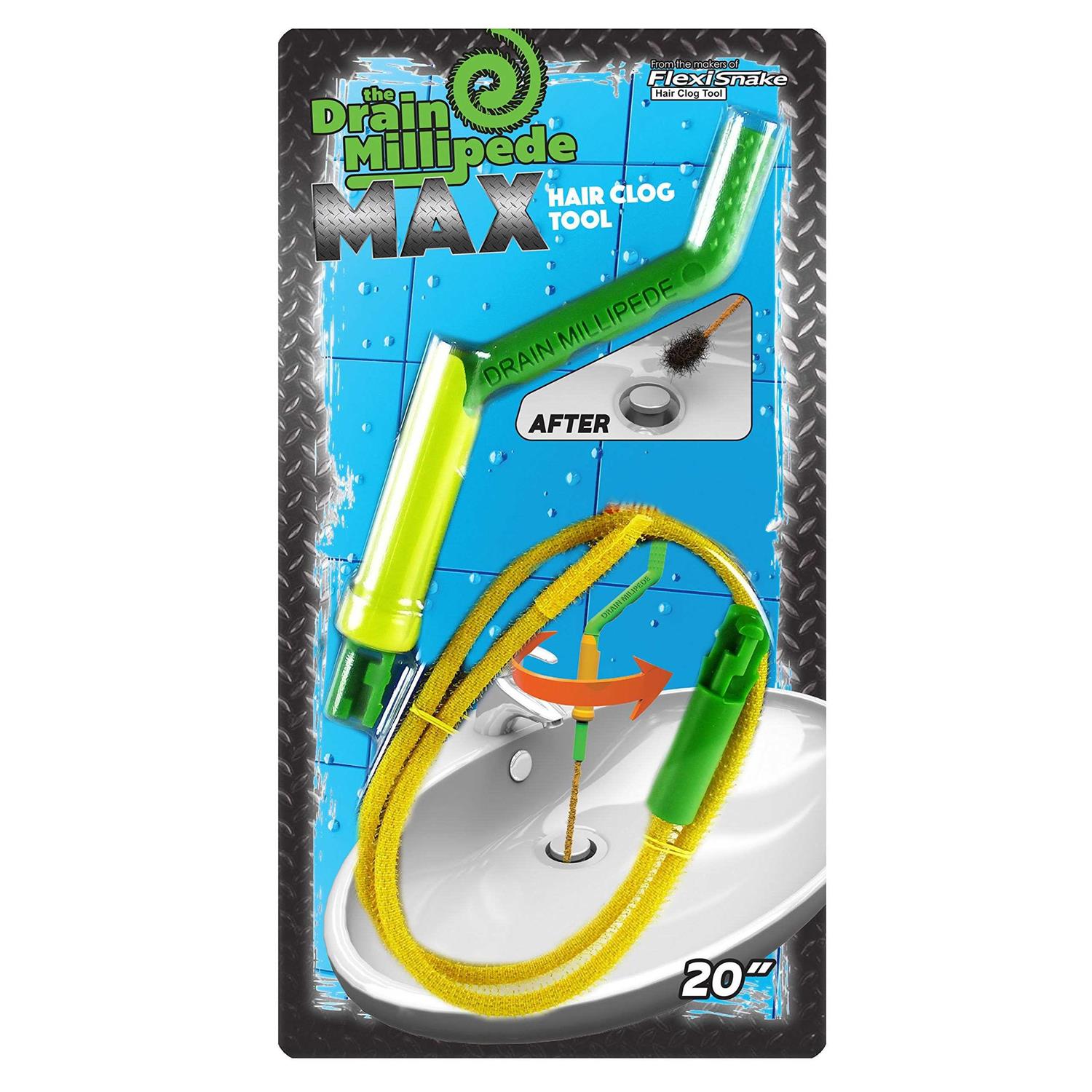 FlexiSnake Drain Millipede Max 20 inch Drain Hair Clog Remover Tool with Rotating Handle & 2 Wand Refills with Full Micro Hook Rods - Cheap Fitting