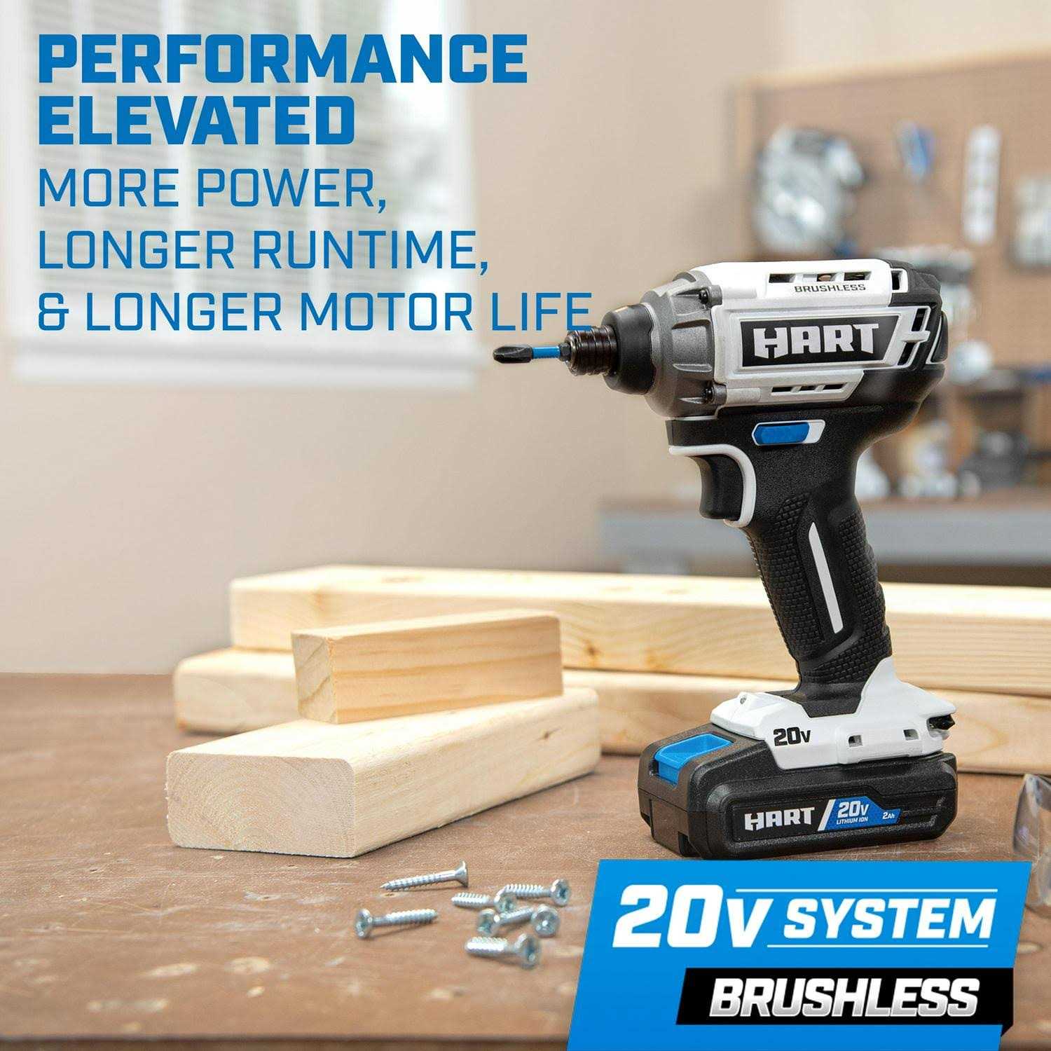 Hart 20-Volt 4-Tool Brushless Combo Kit 2.0Ah Lithium-Ion Battery 4.0Ah Lithium-Ion Battery - Cheap Fitting
