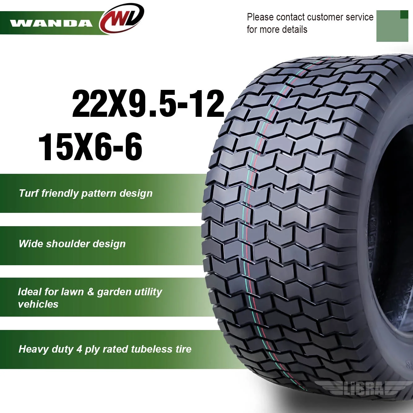 WANDA 15X6-6 & 22X9.5-12 Lawn Mower Tractor Cart Turf Tires 4 Ply-13114/13135, Set 4 - Cheap Fitting