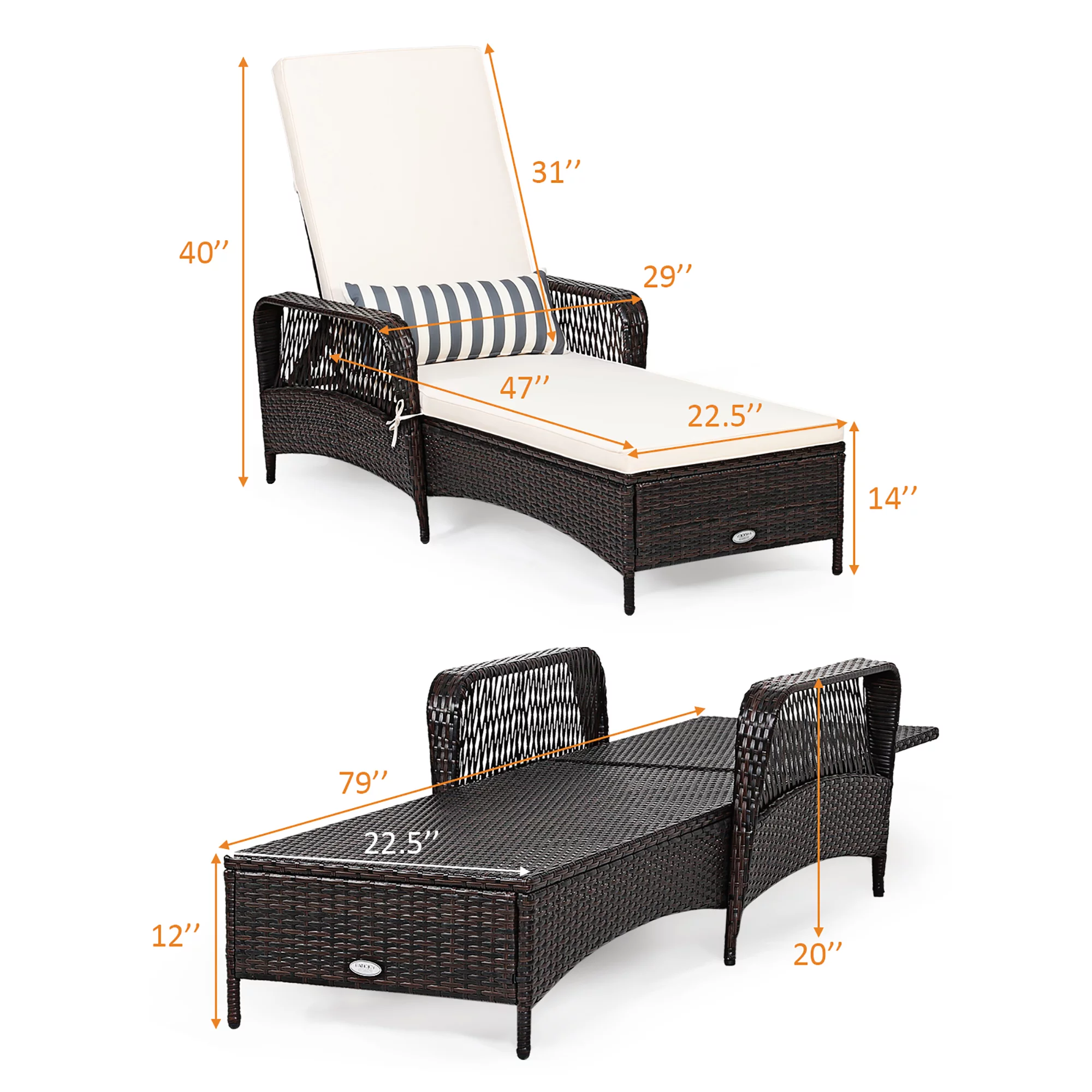 Costway 2PCS PE Rattan Chaise Lounge Chair Armrest Recliner Adjustable Pillow - Cheap Fitting