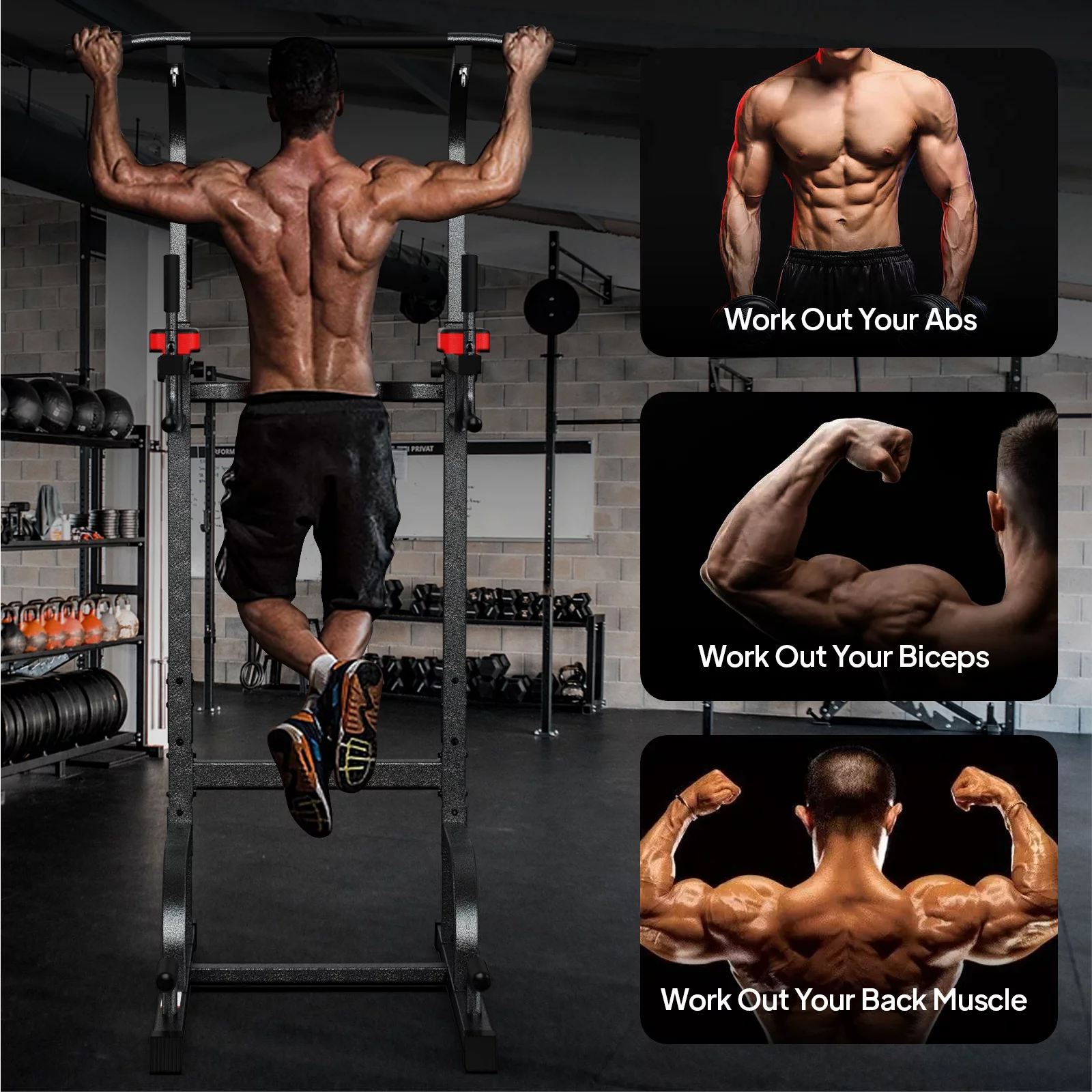 Pooboo Body Champ Multifunction Power Tower Dip Station Pull up Bar Power Rack for Home Gym Strength Training Workout Equipment Max Weight 480lbs - Cheap Fitting