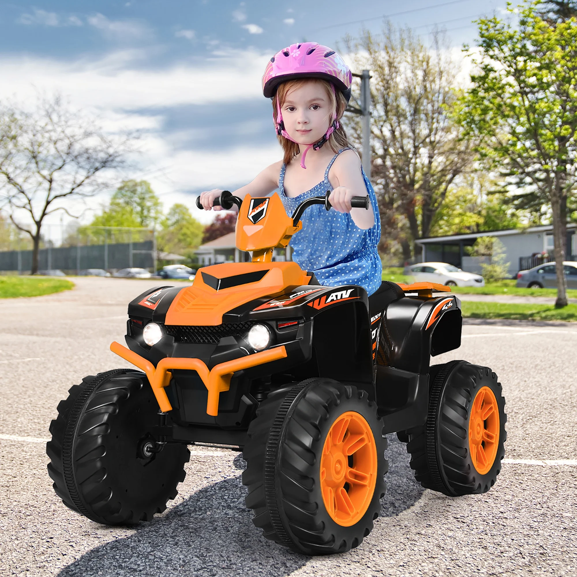 Costway 12V Kids 4-Wheeler ATV Quad Ride On Car w/ LED Lights Music  USB Navy - Cheap Fitting