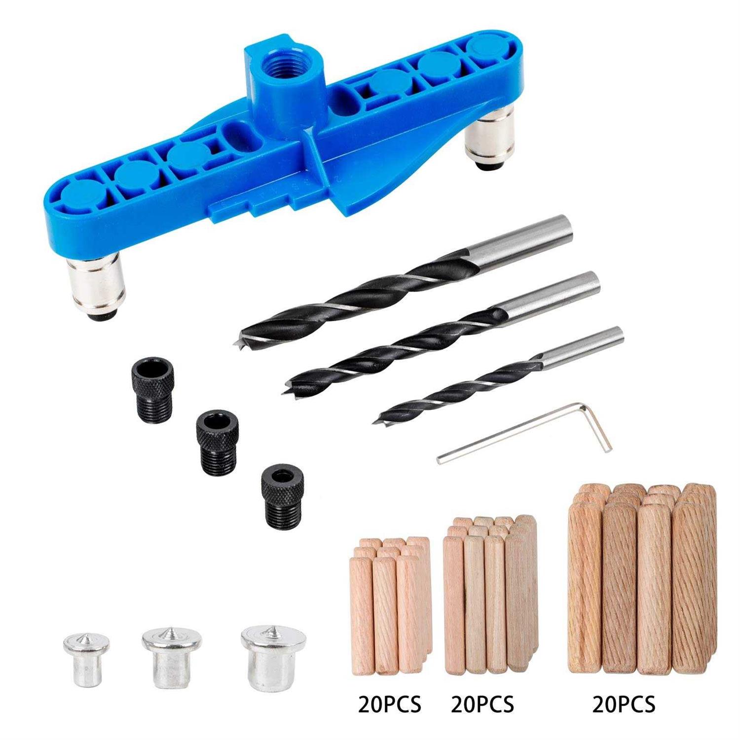 74 pcs handheld dowel jig kit 2 in 1 Center Scriber Line doweling hole jig with Wood Dowels Pins Drill Bits for Woodworking Drilling and Marking - Cheap Fitting