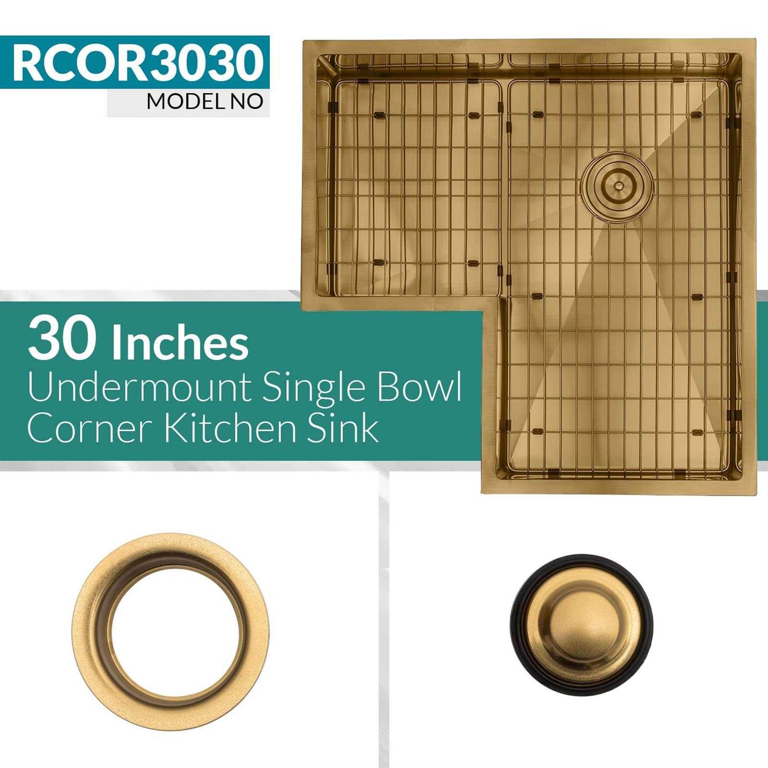 Strictly Sinks 30 inch Corner Kitchen Sink 16 Gauge Stainless Steel Single Bowl inch Radius - Cheap Fitting
