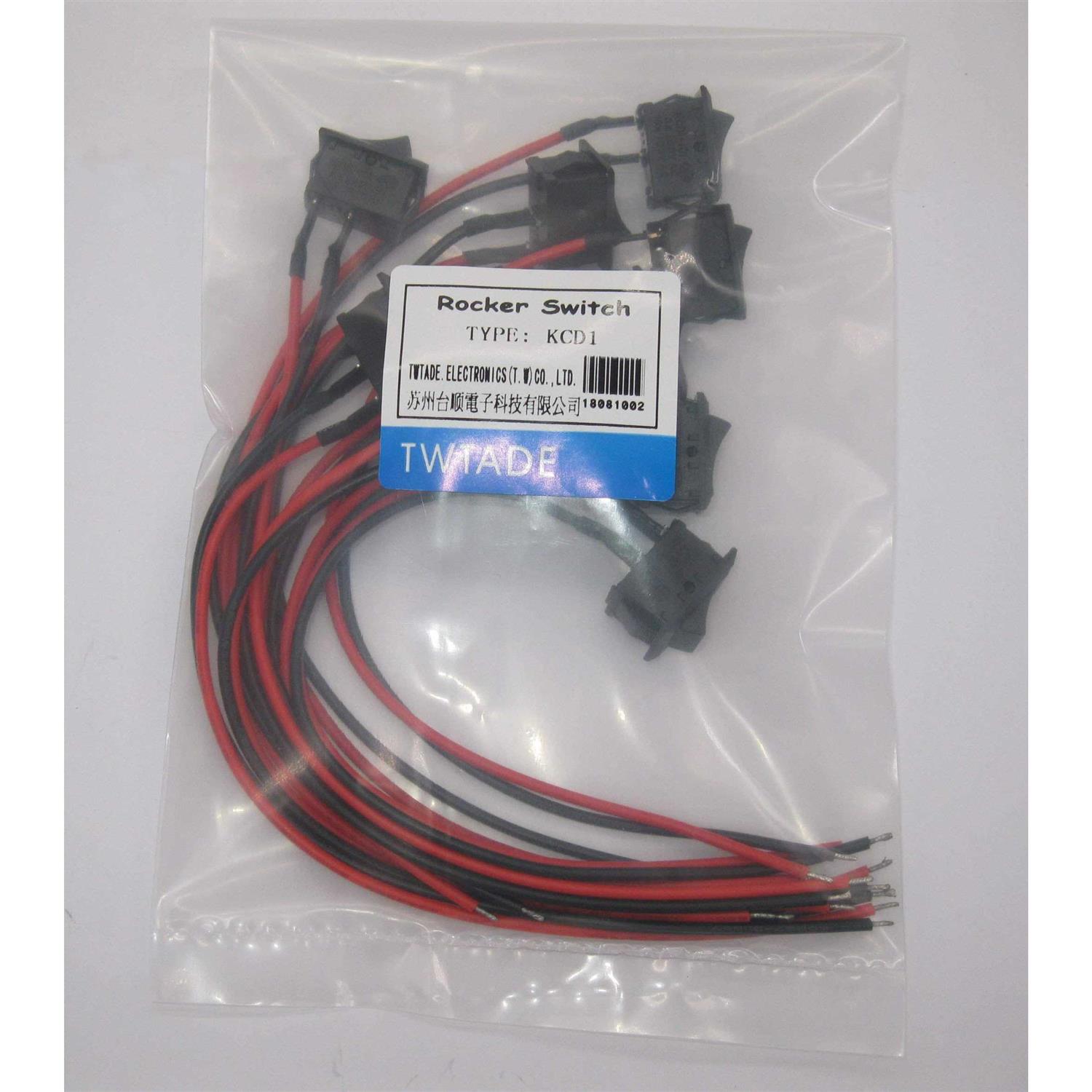 TWTADE 10Pcs Rocker Switch ON/Off 2Pin Latching Square Toggle SPST Switch Snap with Wires KCD1-X-F - Cheap Fitting