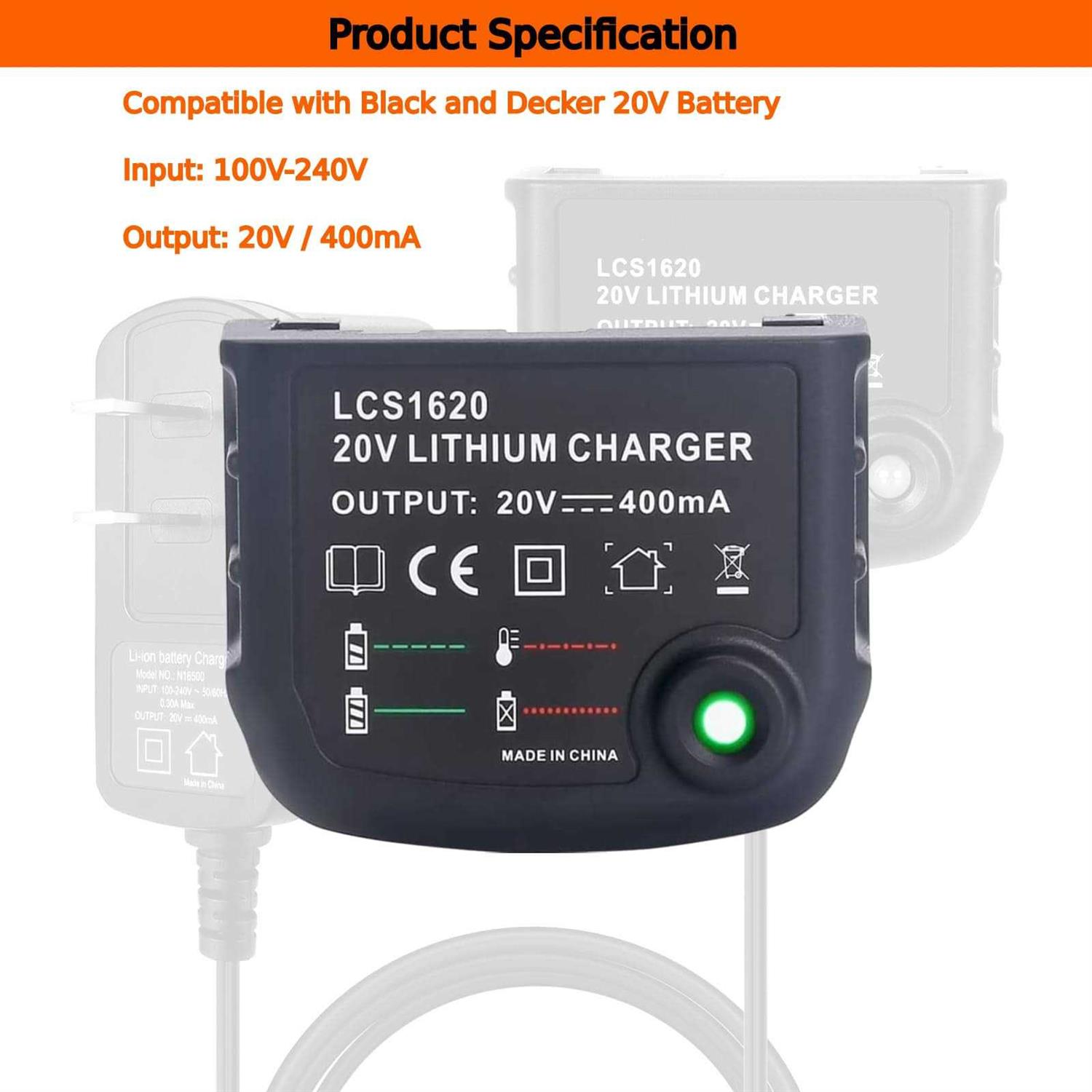 EPOWON LCS1620 Charger Compatible with Black and Decker 20V Lithium Battery Charger LBXR20 LBXR20-OPE LB20 LBX20 LBX4020 LB2X4020 LBXR2020-OPE - Cheap Fitting