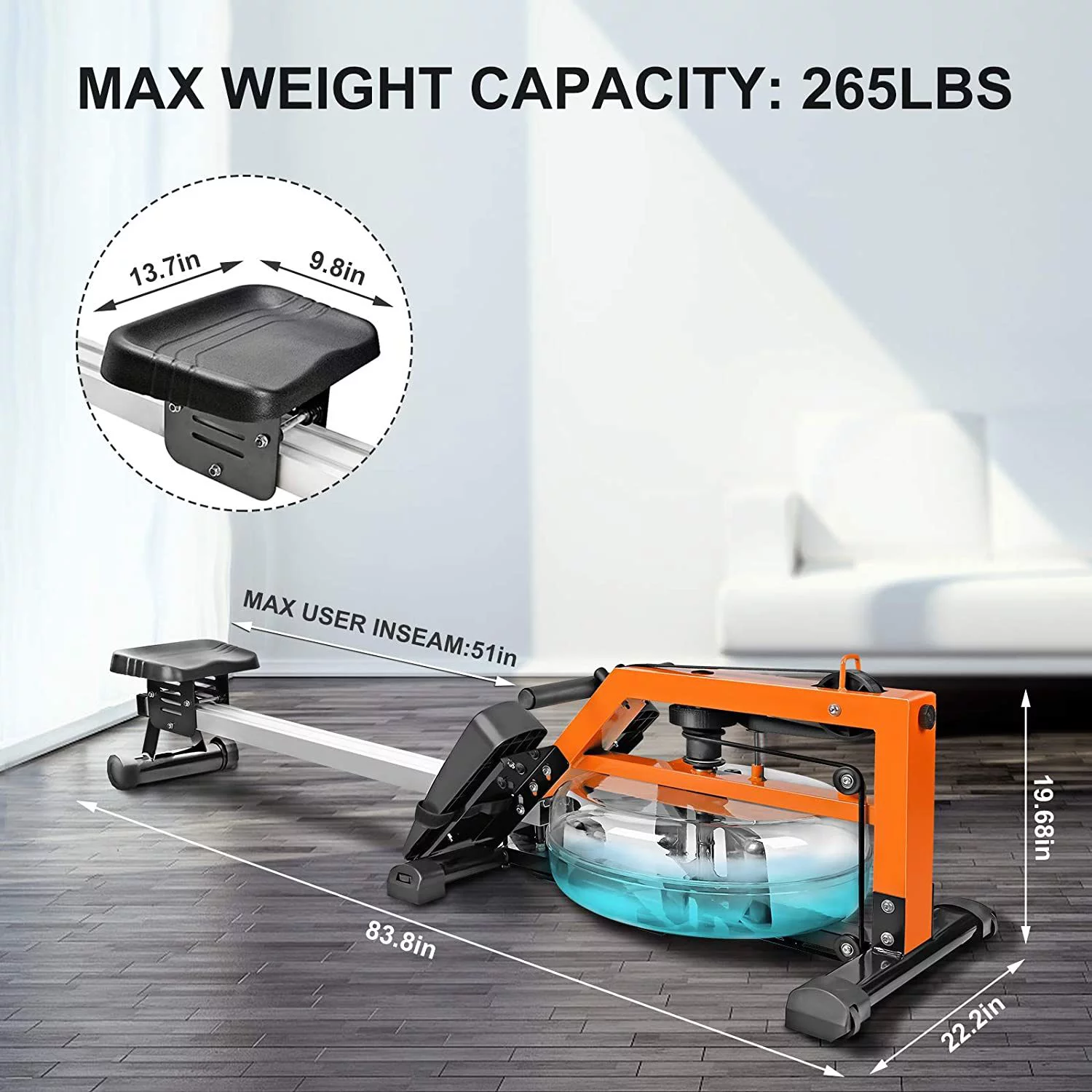 Adjustable Water Rowing Machine, Gym Equipment with LCD Monitor, 265lbs Max Load - Cheap Fitting