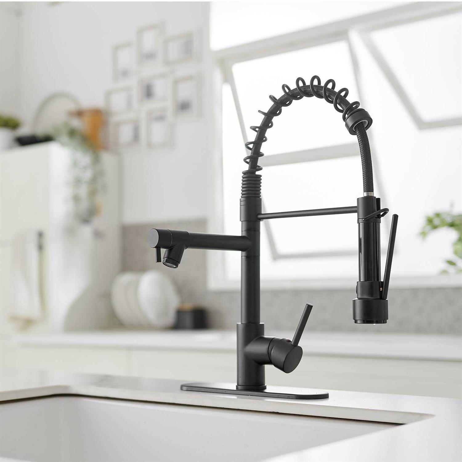 BWE Single-Handle Pull-Down Sprayer 2 Spray High Arc Kitchen Faucet with Deck Plate A-94016 - Cheap Fitting