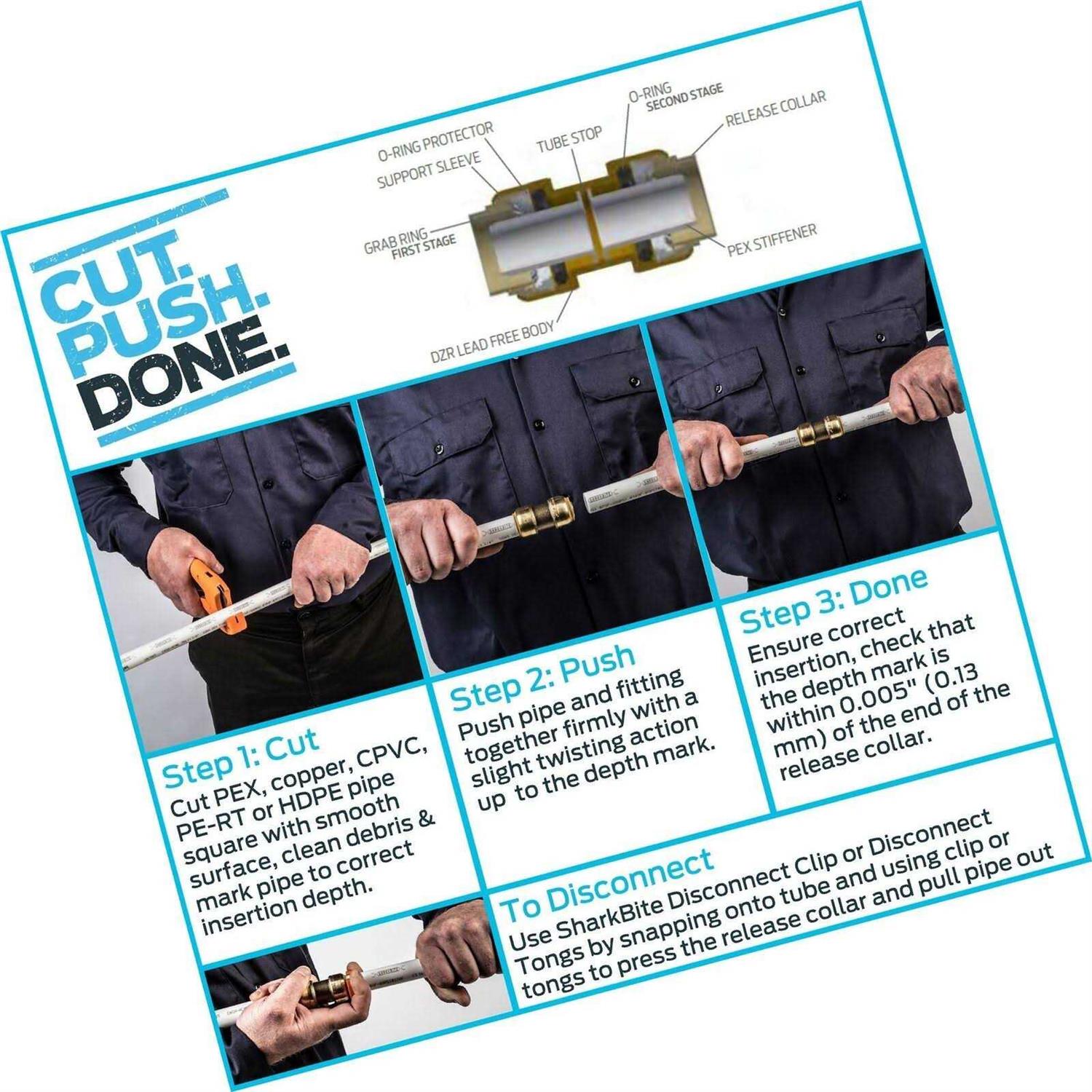 Sharkbite U072LFA Pipe Connector 1/2 - Cheap Fitting