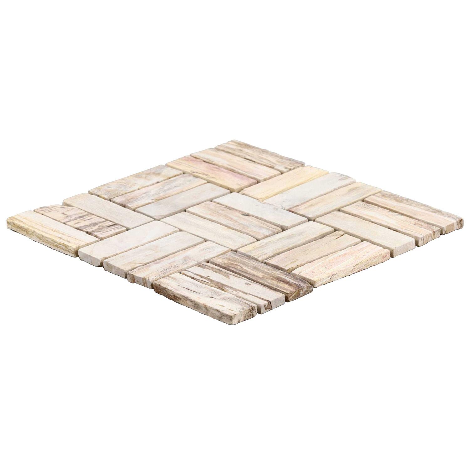 Dixiewood Basketweave Brown 12 x 12 Petrified Wood Floor and Wall Mosaic Tile Ivy Hill Tile - Cheap Fitting