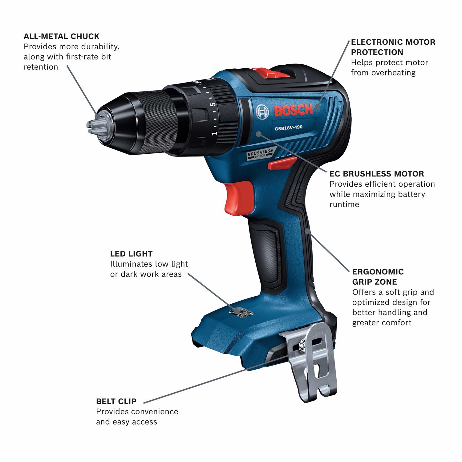 Hammer Drill/Driver Bosch GSB18V-490N 18V EC Brushless - Cheap Fitting
