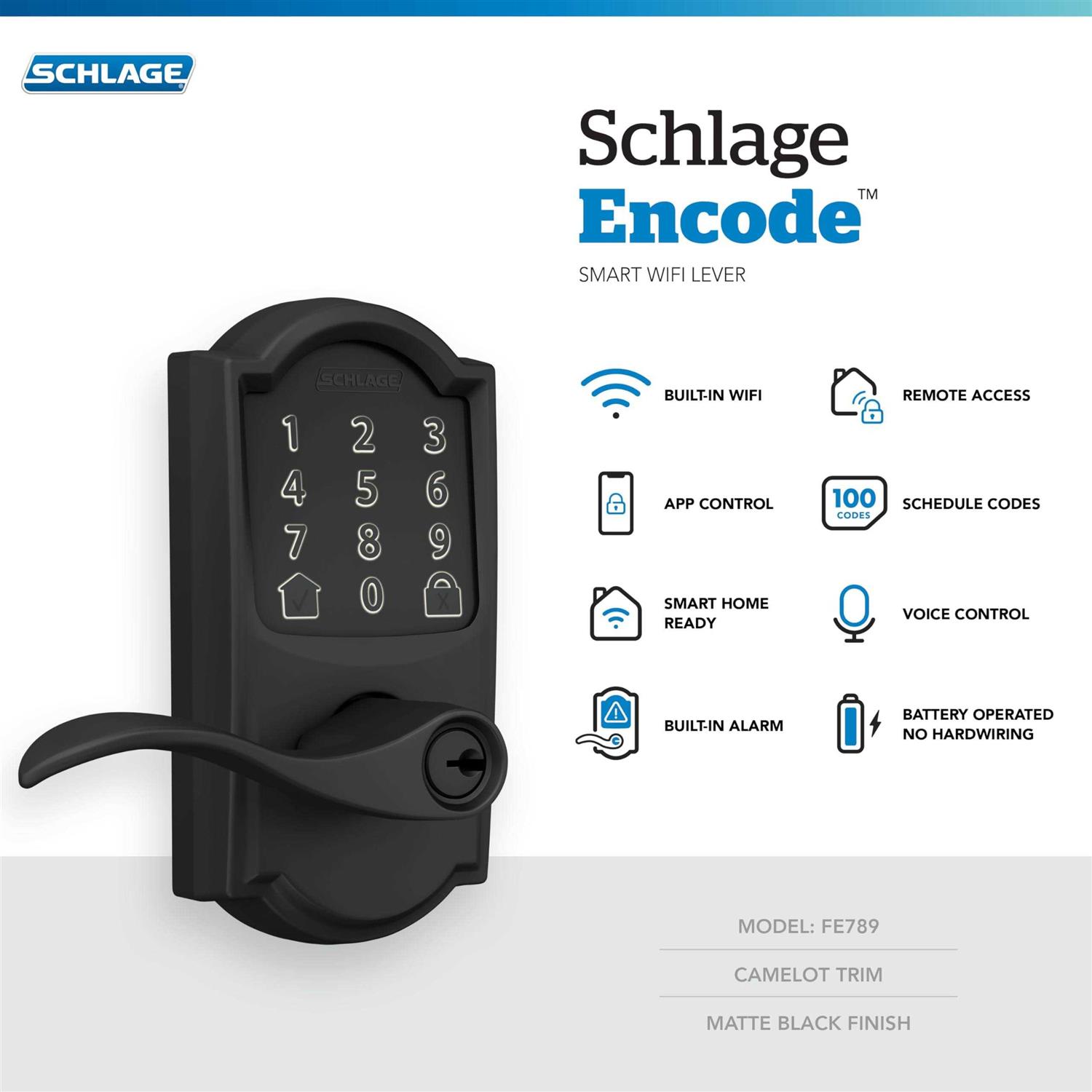 Schlage FE789WB CAM Acc Encode WiFi Accent Lever Smart Lock - Cheap Fitting