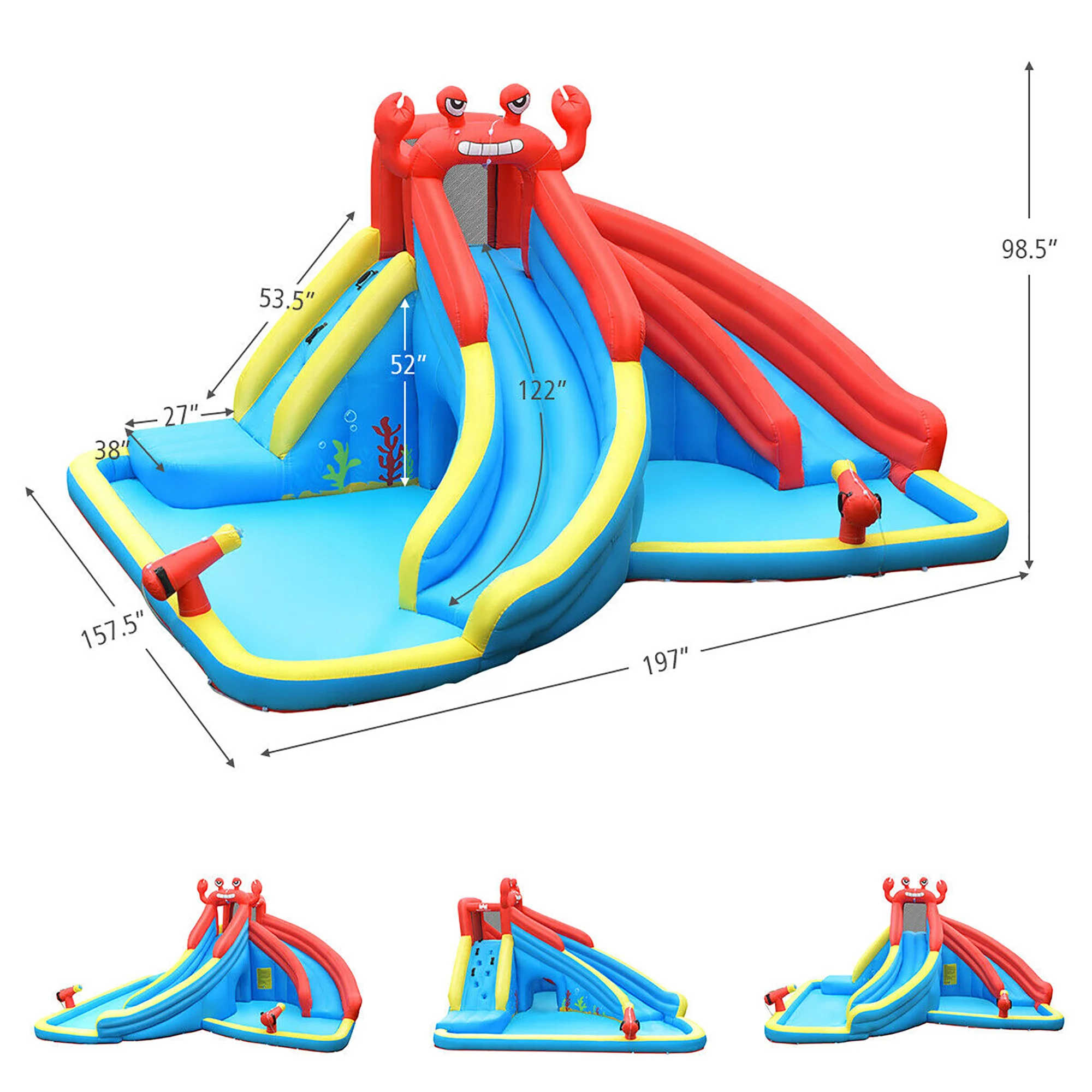 Costway Inflatable Water Slide Crab Dual Slide Bounce House Splash Pool with 950W Blower - Cheap Fitting