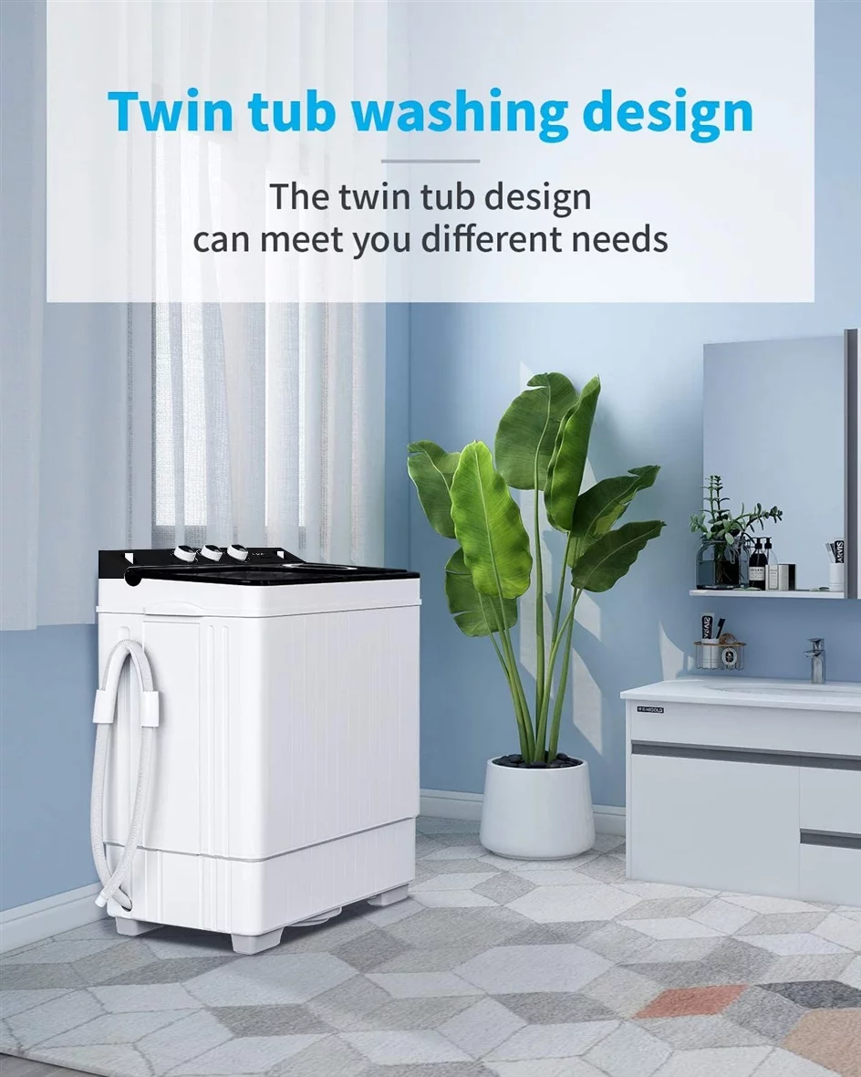 Zimtown 26lbs Portable Semi-automatic Twin Tub Washing Machine W/ Drain Pump, Black - Cheap Fitting