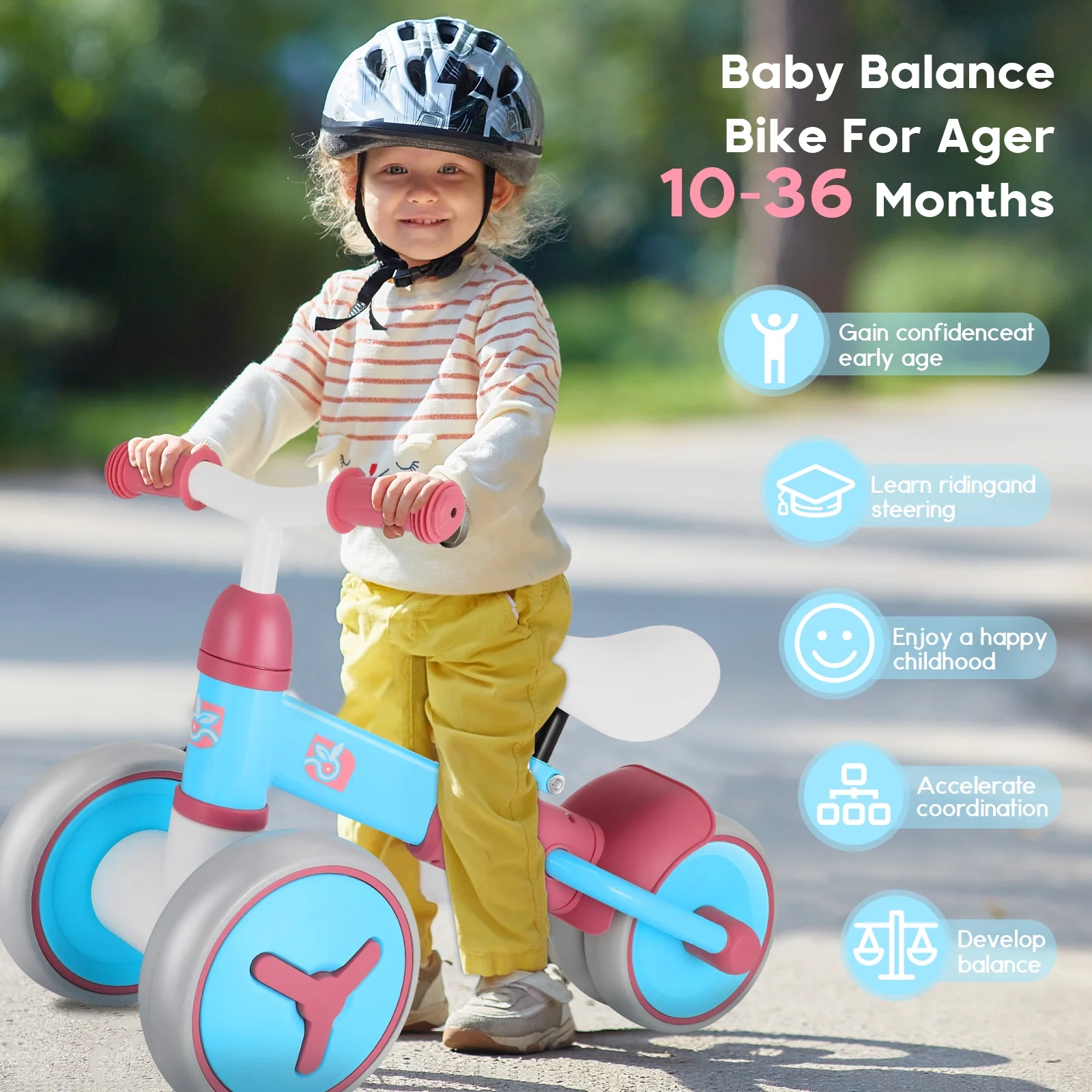 RELOIVE Baby Balance Bike,Toddler Baby Bicycle with 4 Wheels 10-36 Months, Adjustable Handlebar Baby Outdoor Bike Riding Toy,First Birthday Gift - Cheap Fitting