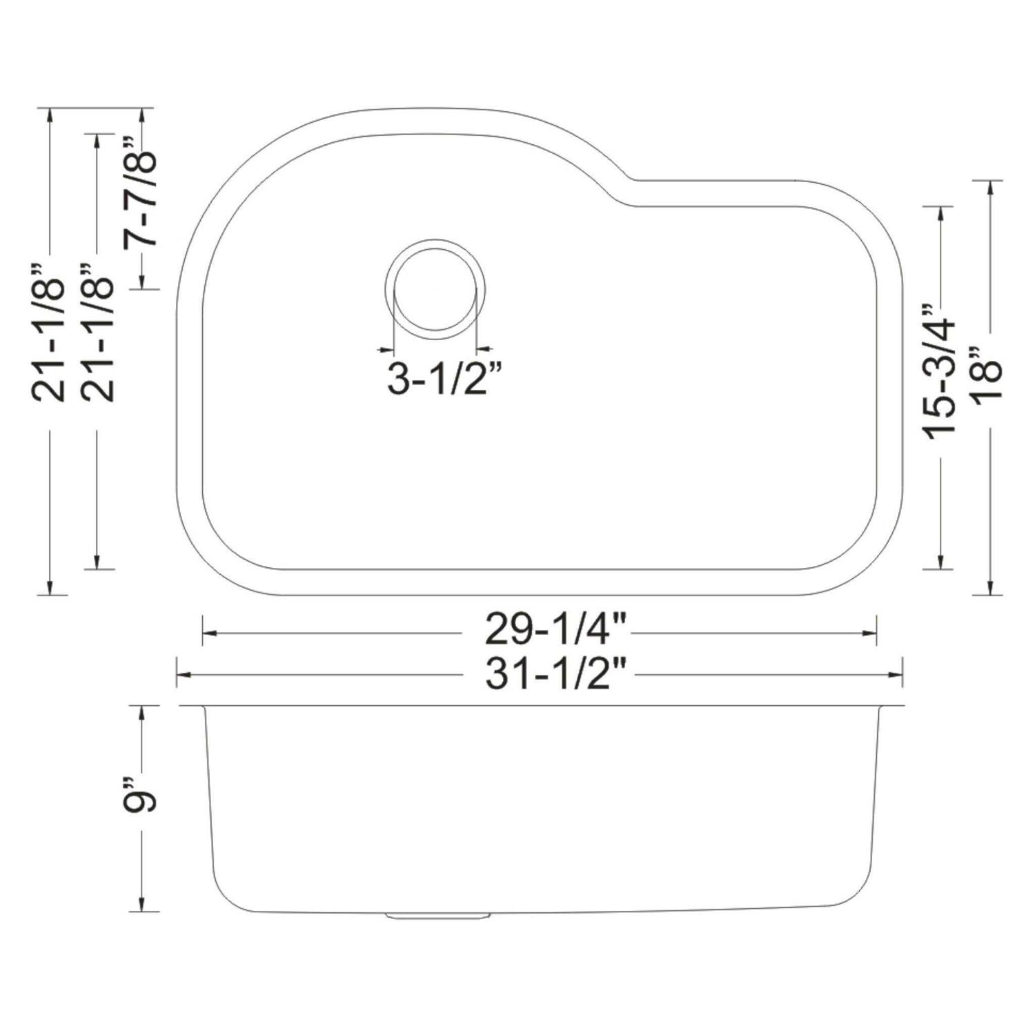 Wells Sinkware SSU3221-9 18-Gauge Undermount Single-Bowl Stainless Steel Kitchen Sink - Cheap Fitting