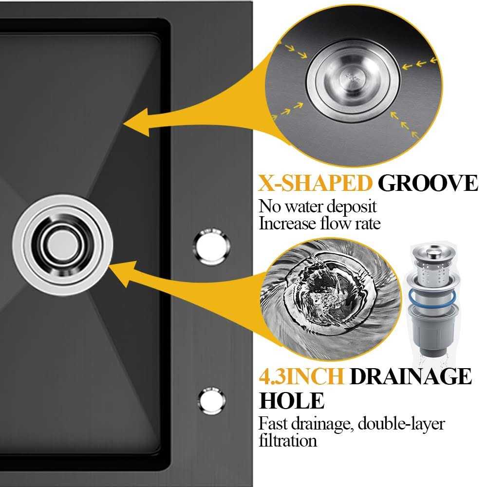 Koardink Black Kitchen Sink Stainless Steel Topmount Bar Sink 25x22x9 Inch Single Bowl Drop In Kitchen Sink Combo-Sink Grid,Soap Dispenser,Faucet Mat,Drain - Cheap Fitting