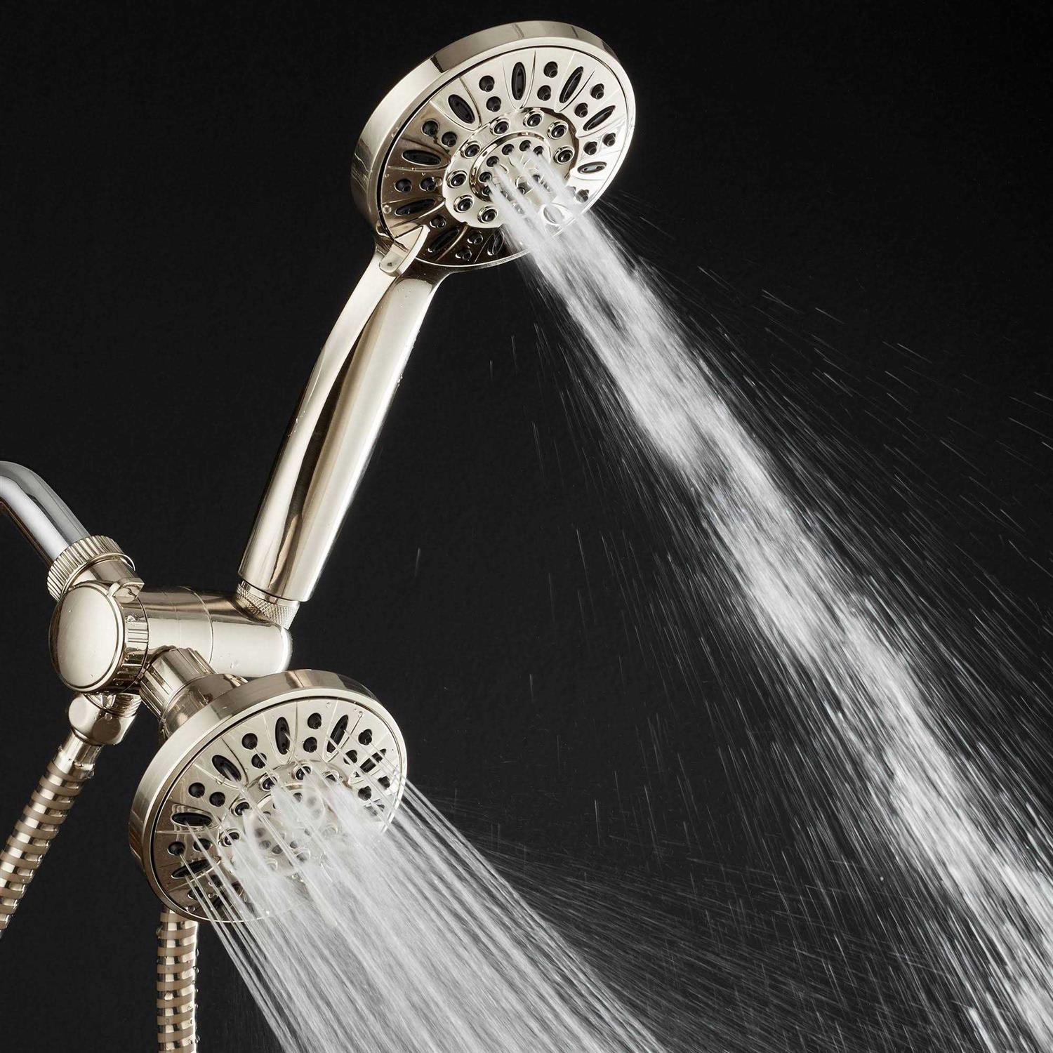 AquaDance High-Pressure 48-Setting Dual Shower Head Combo with Extra-Long 6 Foot Hose - Cheap Fitting