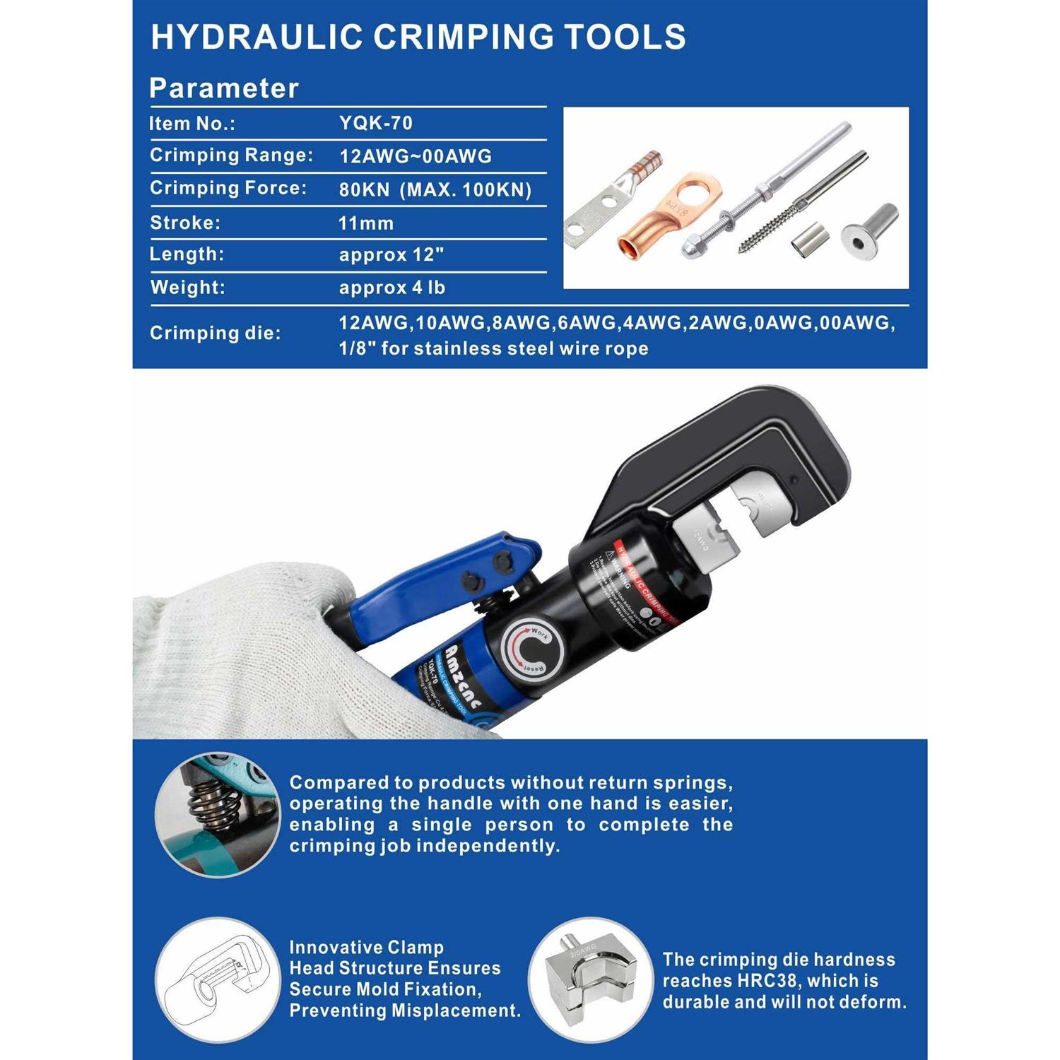 AMZCNC Hydraulic Crimping Tool and Cable Cutter Hydraulic Cable Lug Crimper 8 US TON 12 AWG to 00 Electrical Terminal Cable Wire Tool Kit with 9 - Cheap Fitting