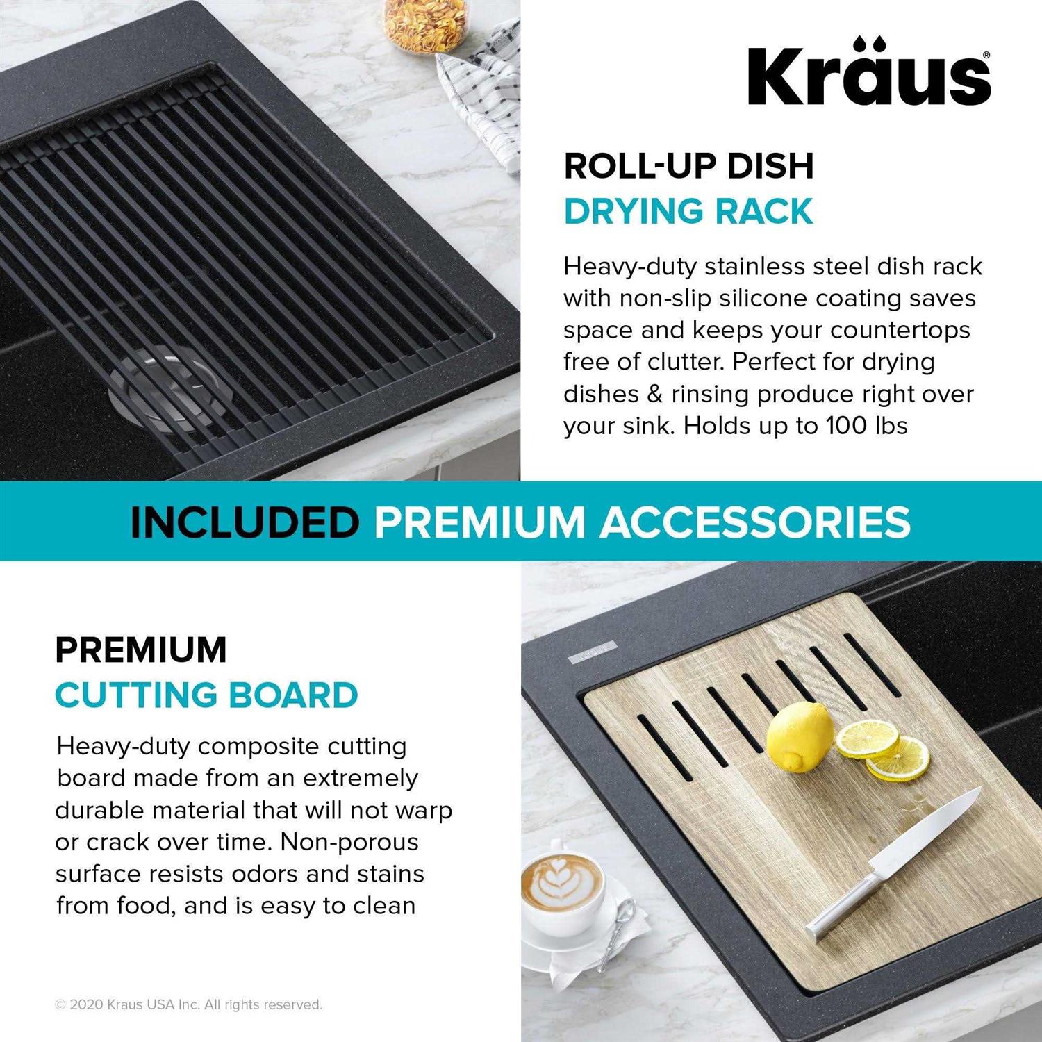 Kraus KGTW1-33WH 33 in. Bellucci Workstation Drop-in Granite Composite Single Bowl Kitchen Sink with Accessories - Cheap Fitting