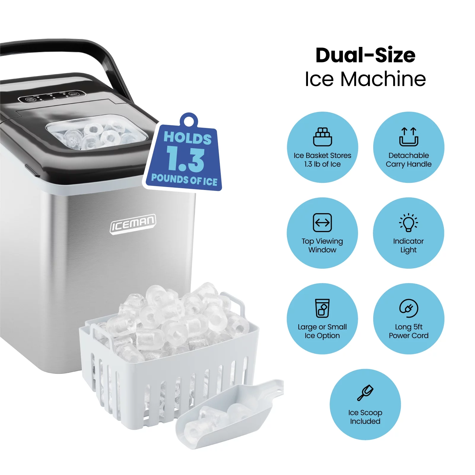 Iceman Dual-Size Countertop Bullet Ice Machine w/ 1.3lb Capacity - Stainless Steel, New - Cheap Fitting