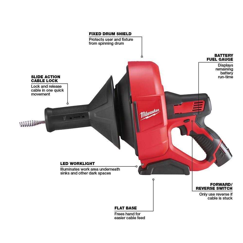 Milwaukee M12 12V Lithium-Ion Cordless Auger Snake Drain Cleaning Kit M12 - Cheap Fitting