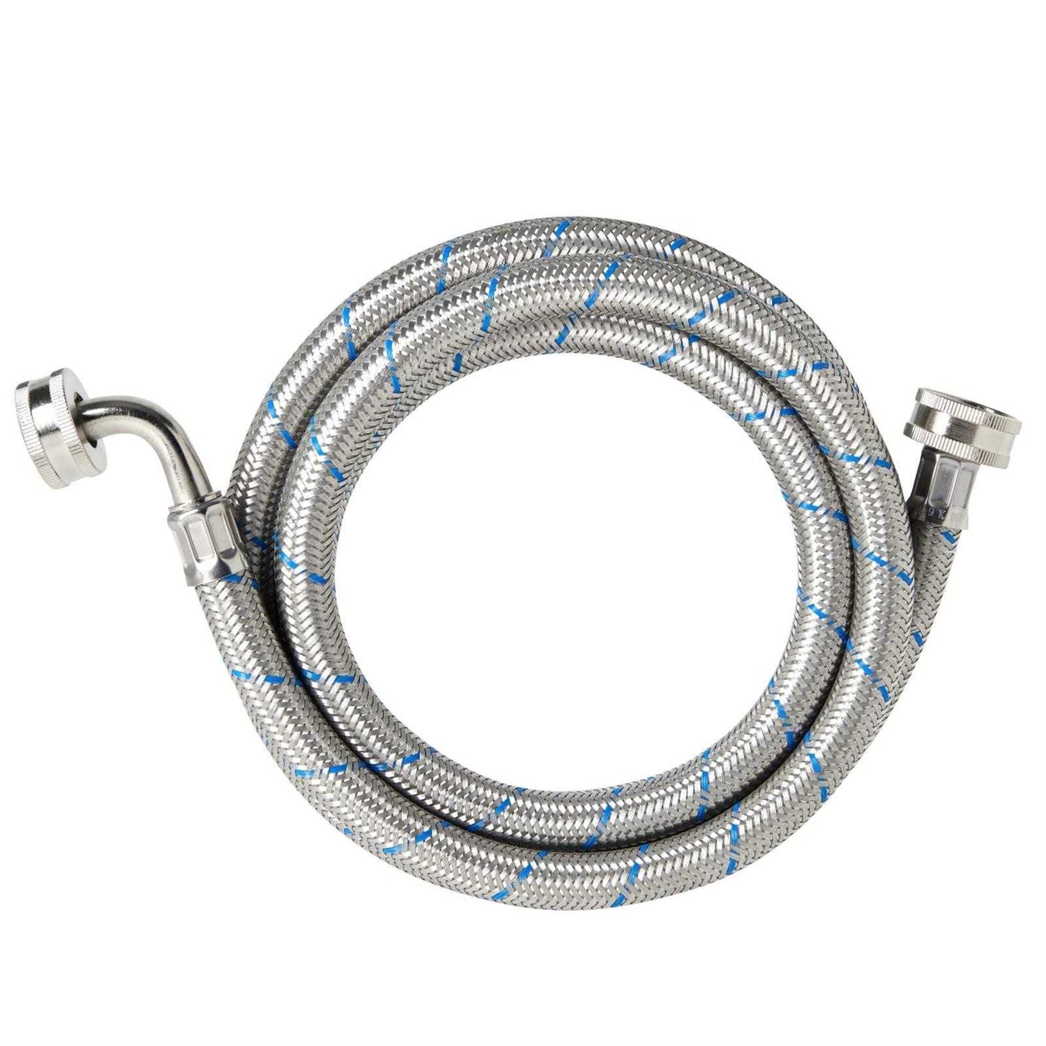 2 Pack Universal Washing Machine Hoses with 90 Degree Elbow Connection, Stainless Steel Rust and Burst Protection - Cheap Fitting