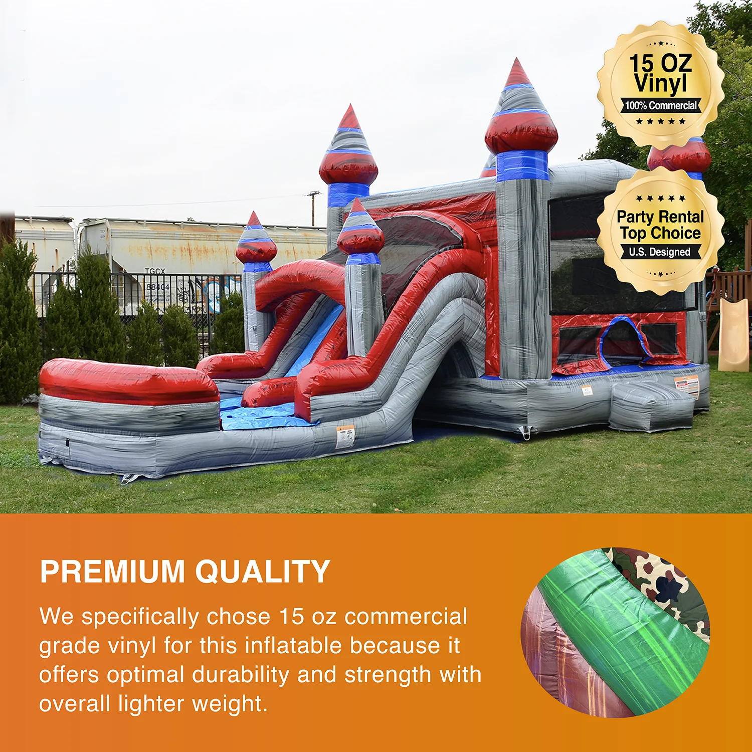 JumpOrange Commercial Grade Bounce House Water Slide with Pool for Kids and Adults (with Blower), Castle Titanium - Cheap Fitting