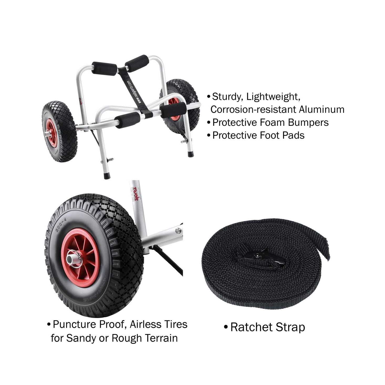 Kayak Cart Canoe Dolly By Rad Sportz with Airless, and Sup - Cheap Fitting