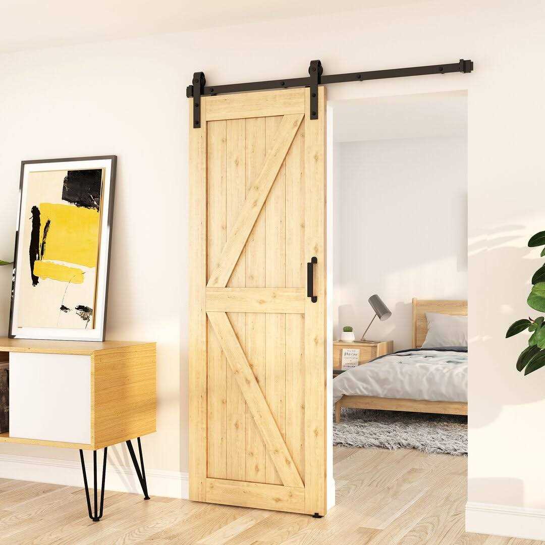 WINSOON Frosted Black Sliding Barn Door Hardware Track Kit for Single with Non-Routed Floor Guide - Cheap Fitting