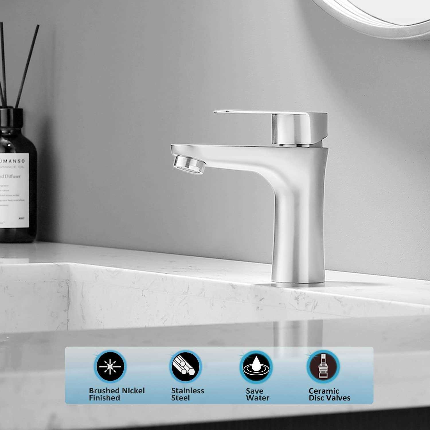 RAINMAX Single Handle Bathroom Faucet Brushed Nickel Stainless Steel Bathroom Sink Faucet - Cheap Fitting