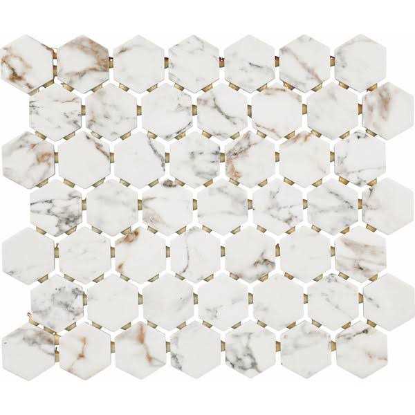 American Olean Stainmaster Calacatta Gem Hex Mosaic Glazed Porcelain Floor & Wall Tile SM4215HEXXTMTLW - Cheap Fitting