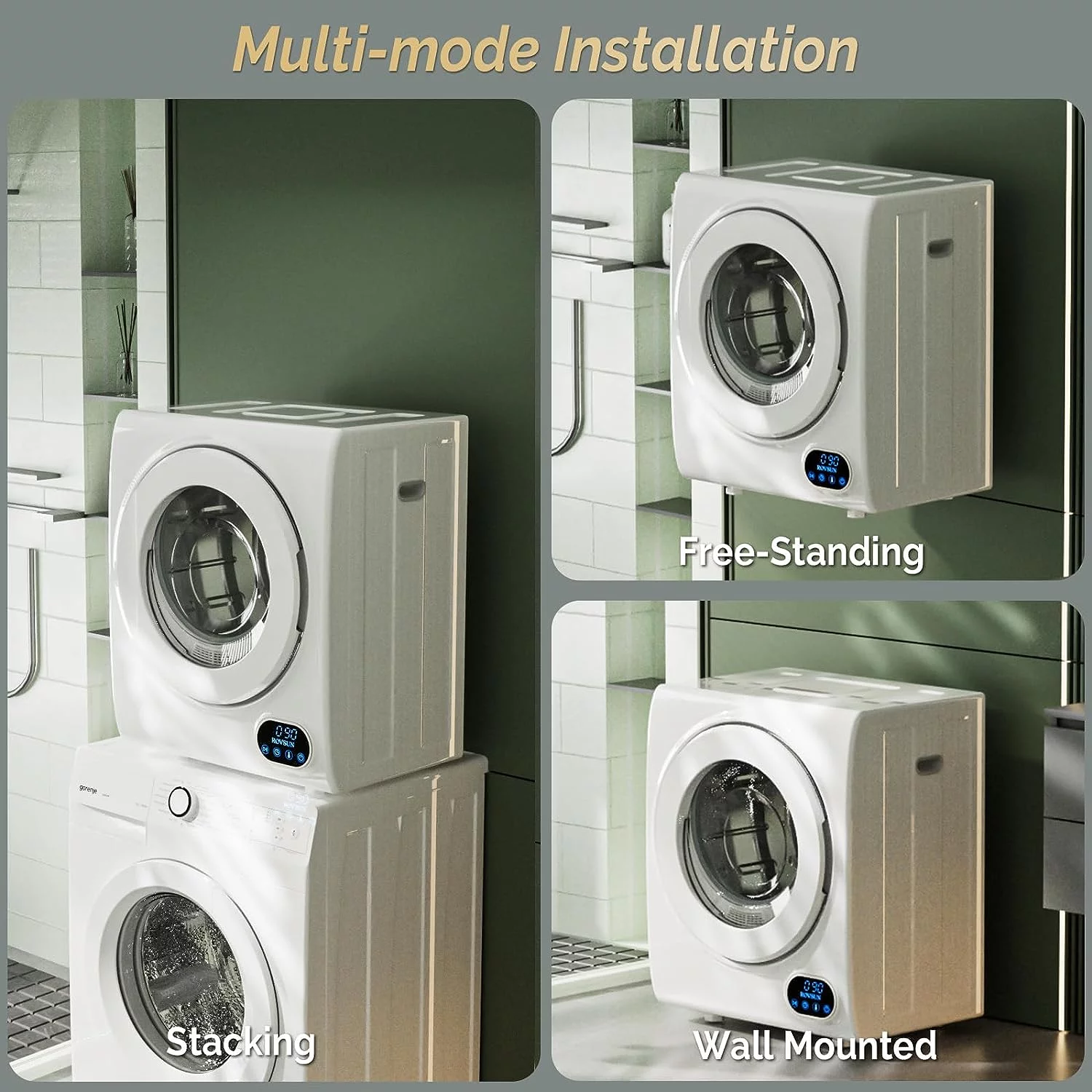 ROVSUN Portable Clothes Dryer, 110V High End Front Load Laundry Tumble Dryer Machine with Stainless Steel Tub & High End LCD Touch Panel for Home Apartment Dorm, 850W - Cheap Fitting