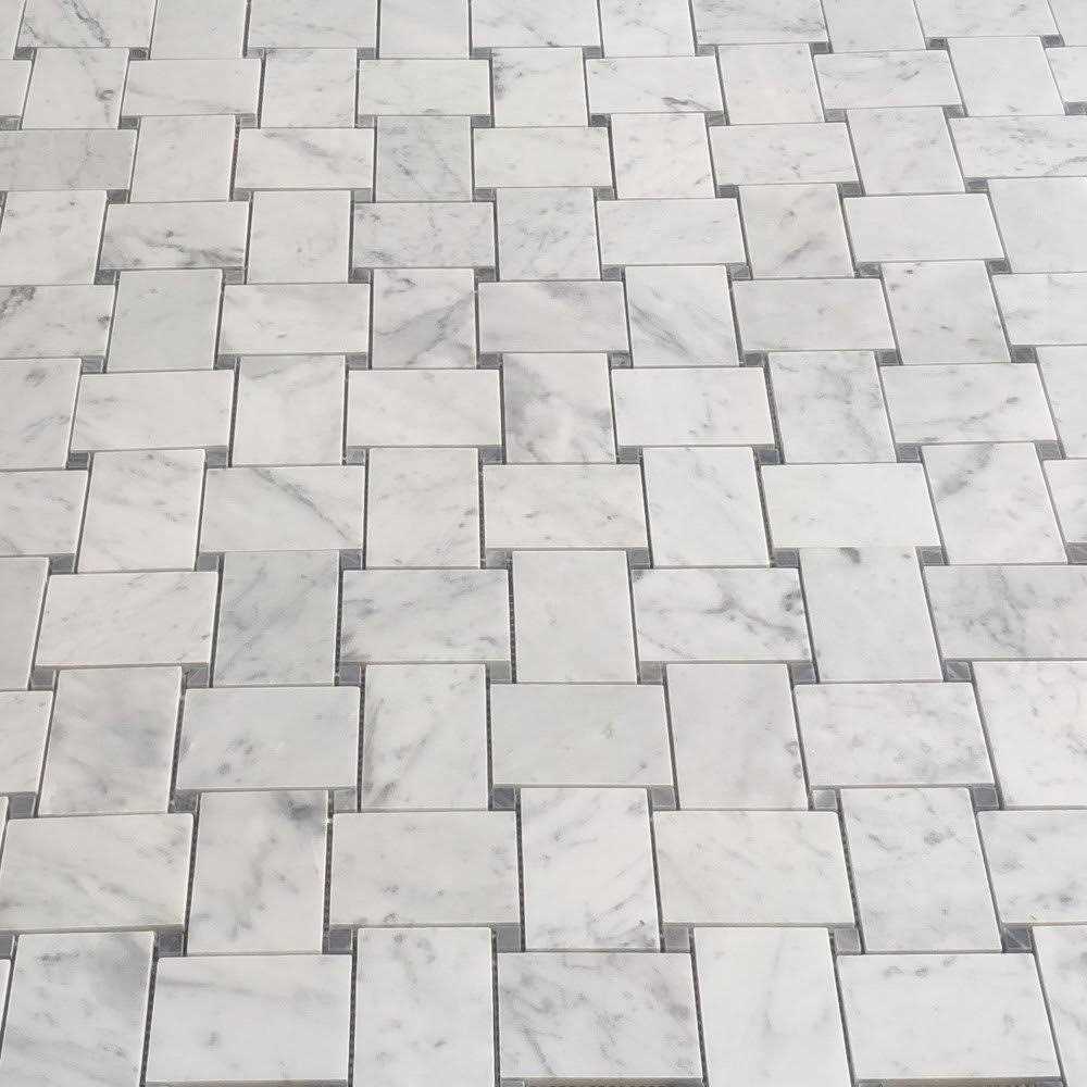 Marble Online Carrara White Marble Large Basketweave Tile Bardiglio Gray Dots - Cheap Fitting