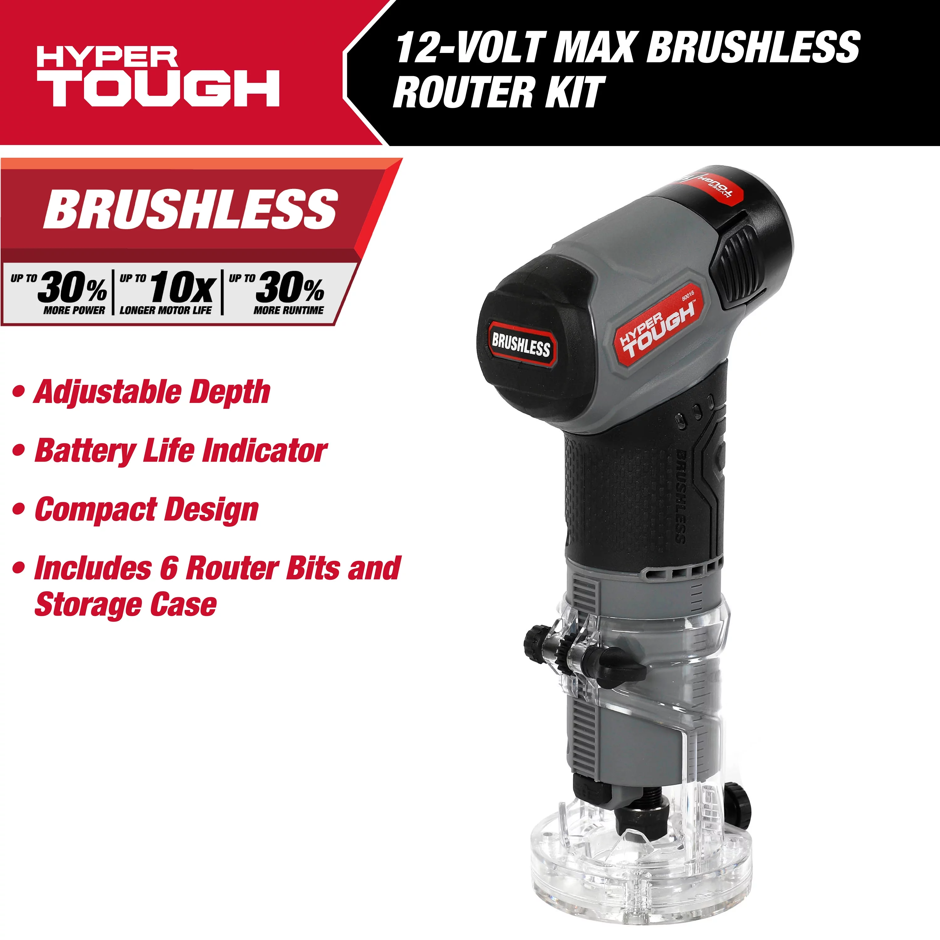 Hyper Tough 12V Max Lithium-Ion Brushless Palm Edge Router with 1.5Ah Battery and Charger, 80016 - Cheap Fitting