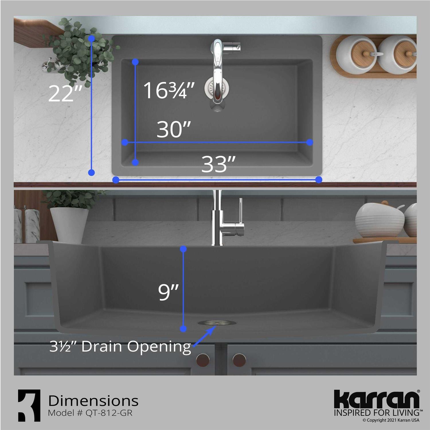 Karran Quartz 33 In. Large Single Bowl Drop-In Kitchen Sink QT-812 - Cheap Fitting